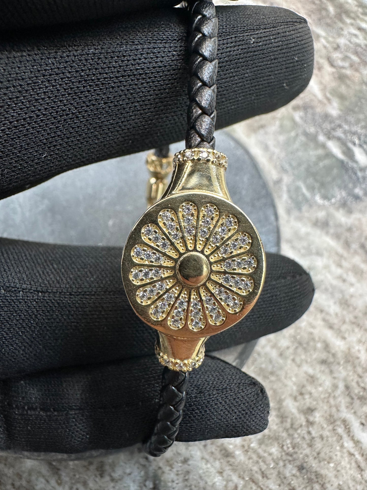 14K Gouden Rolleman Leren Armband met Zirkonia