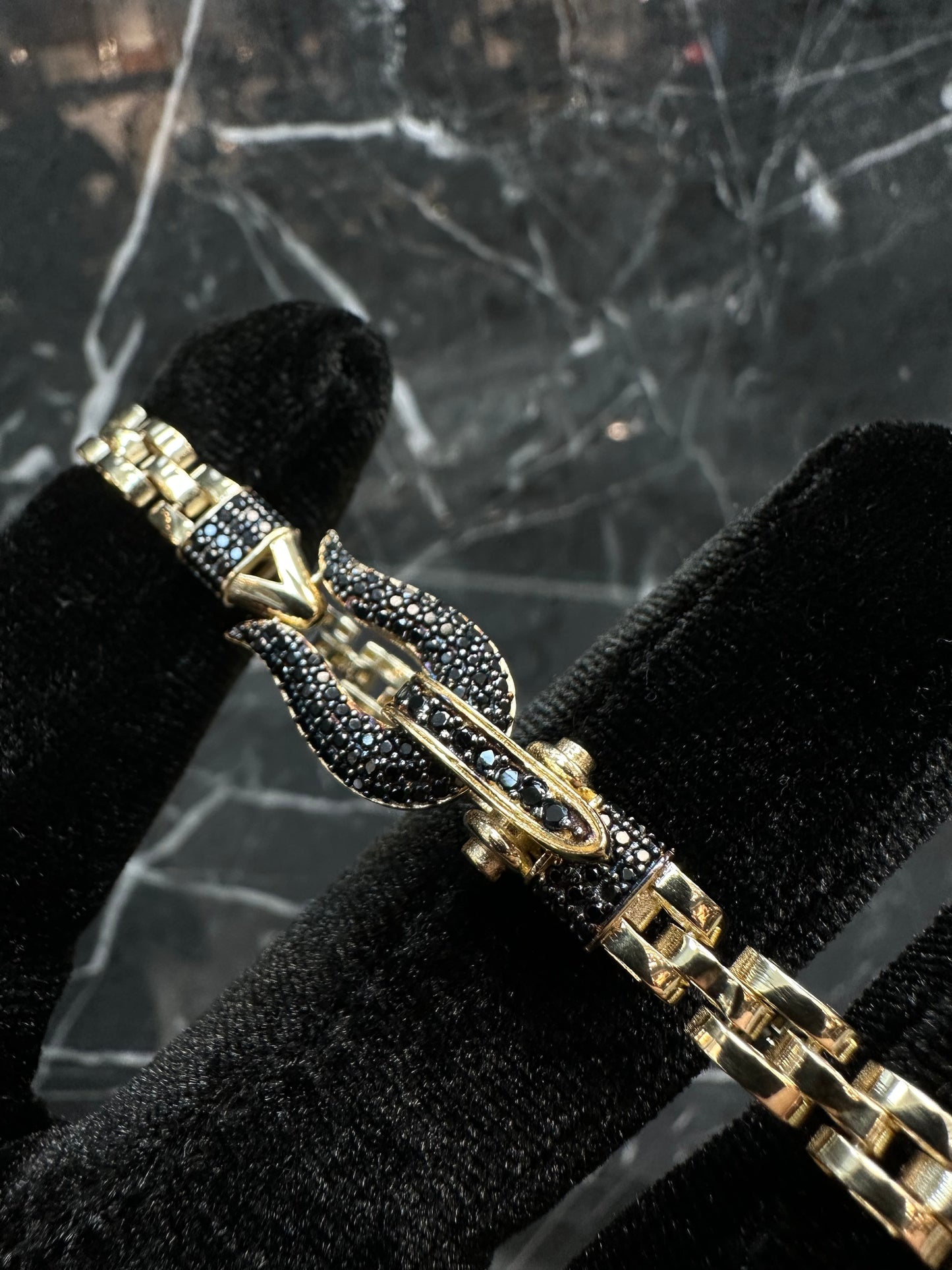 14K Gouden President Armband met Onyx Slot – 19 cm | 5,5 mm
