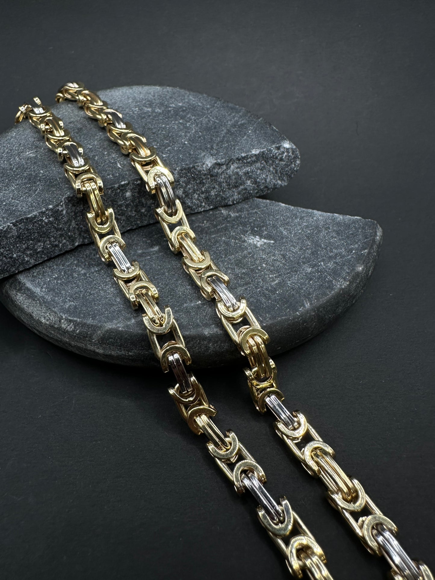 14K Gouden Bicolor Platte Koningsketting – 67 cm