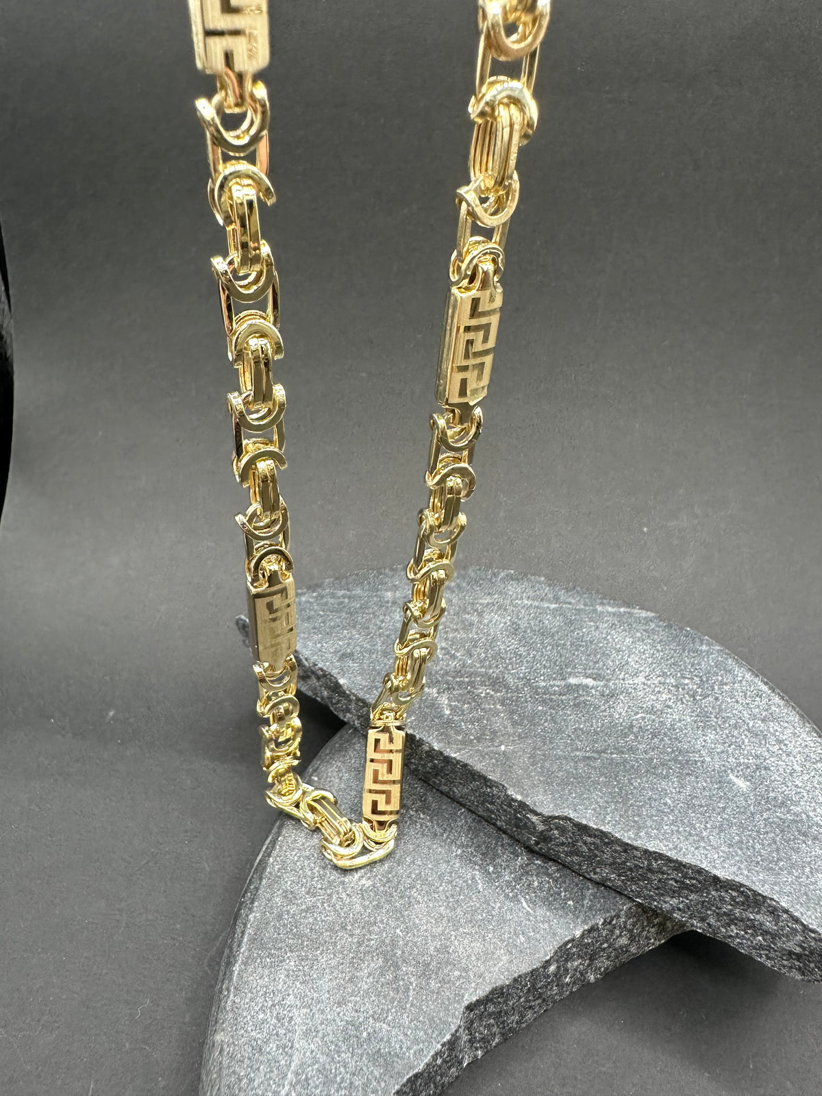 14K Gouden Platte Koningsketting met Meandros Bewerking – 65 cm