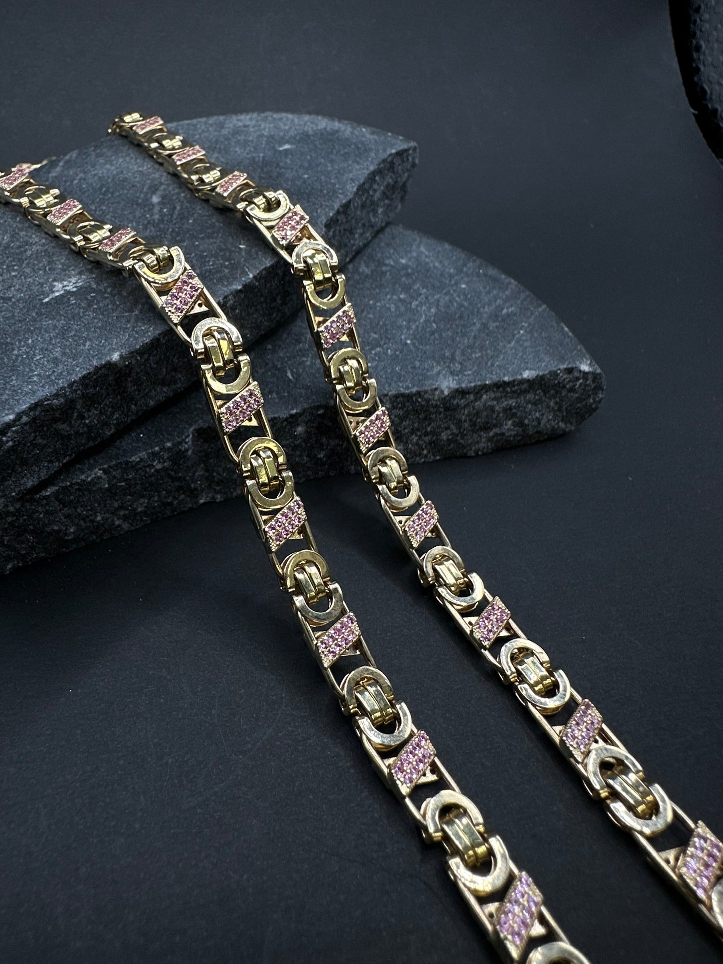 14K Gouden Valentino Ketting met Robijnen – 63 cm
