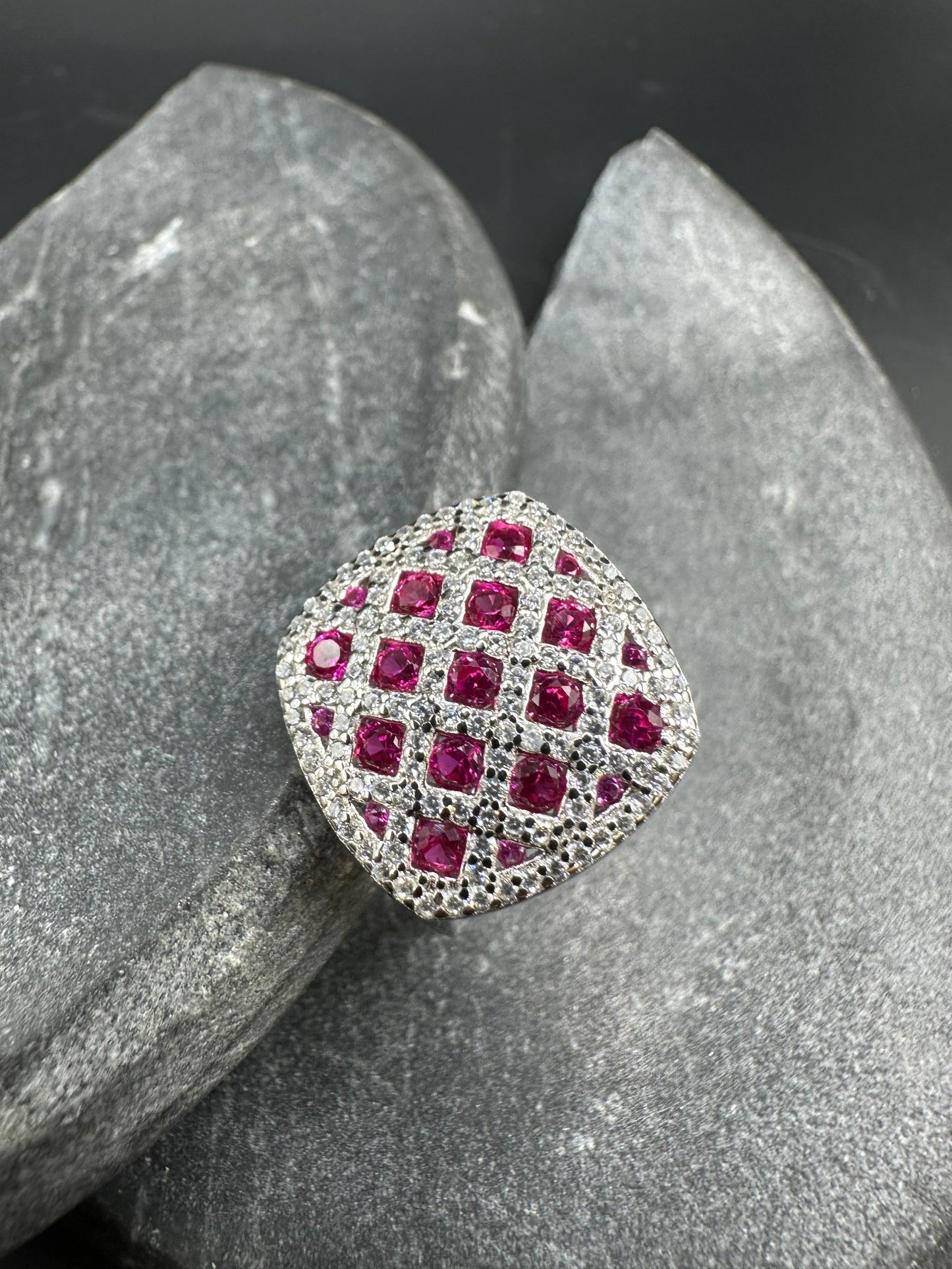 925 Zilveren Ring met Robijnen en Zirkonia – Free Size