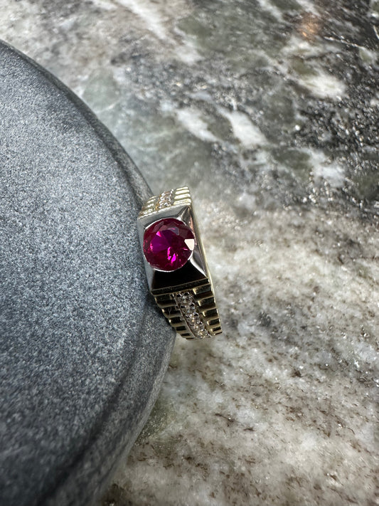 Schitterende 14K Gouden Ring met Robijn en Zirkonia – Maat 16,5