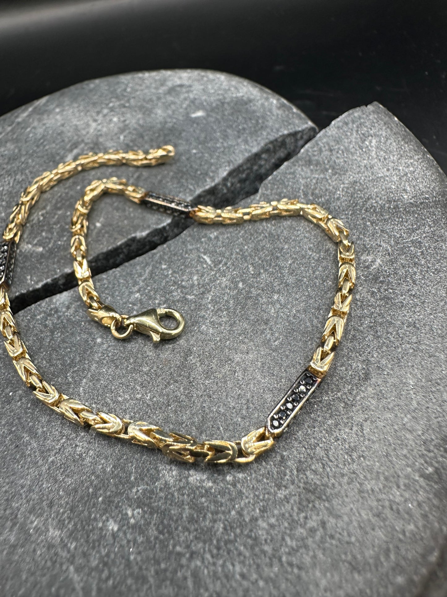 14K Gouden Koningsarmband met Onyx Stenen – 21 cm