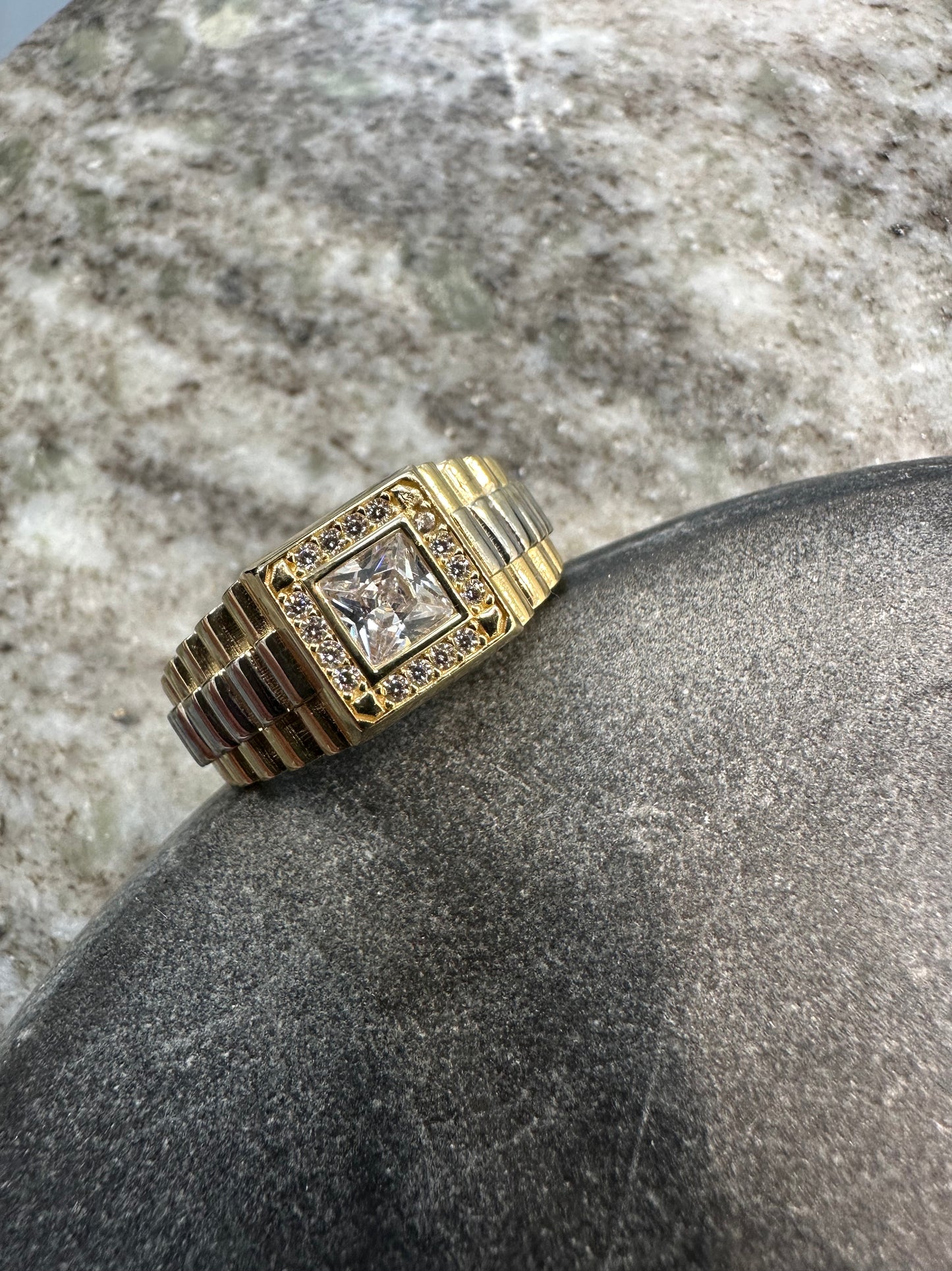 Prachtige 14K Gouden Bicolor Ring – Witgoud & Geelgoud met Zirkonia