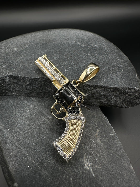 14K Gouden Revolver Hanger met Onyx Stenen – 44 mm