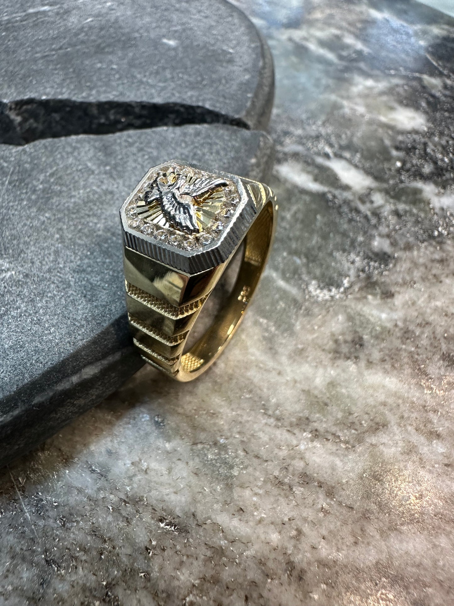 Prachtige 14K Gouden Bicolor Adelaar Ring – Krachtig & Luxe Design