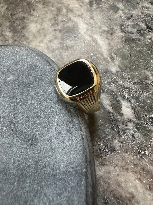 Prachtige 14K Gouden Zegelring met Onyx Steen