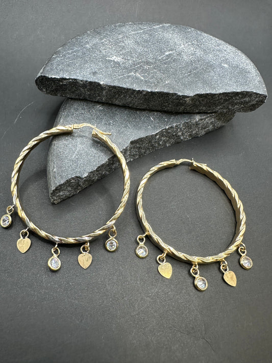 14K Gouden Oorbellen met Bedeltjes – 43,5 mm