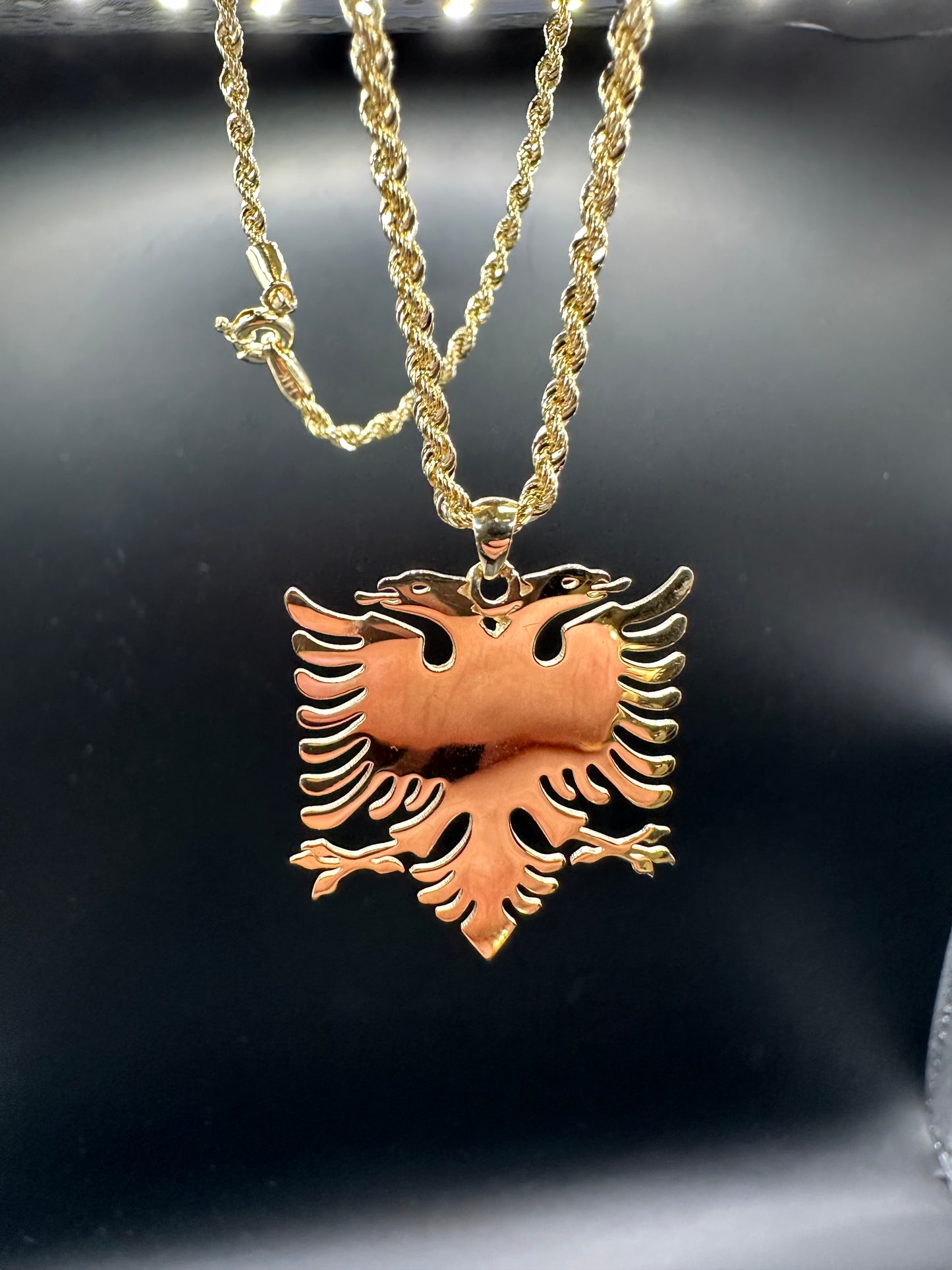 14K Gouden Rope Ketting – 65 cm met Albanië Hanger