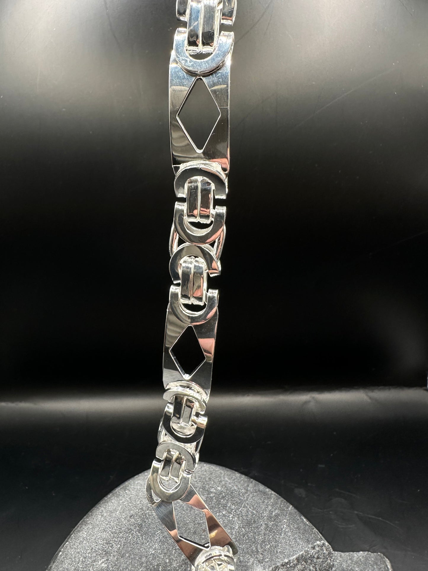925 Zilveren Platte Koningsarmband met Ruitjes – 12,8 mm – 22 cm