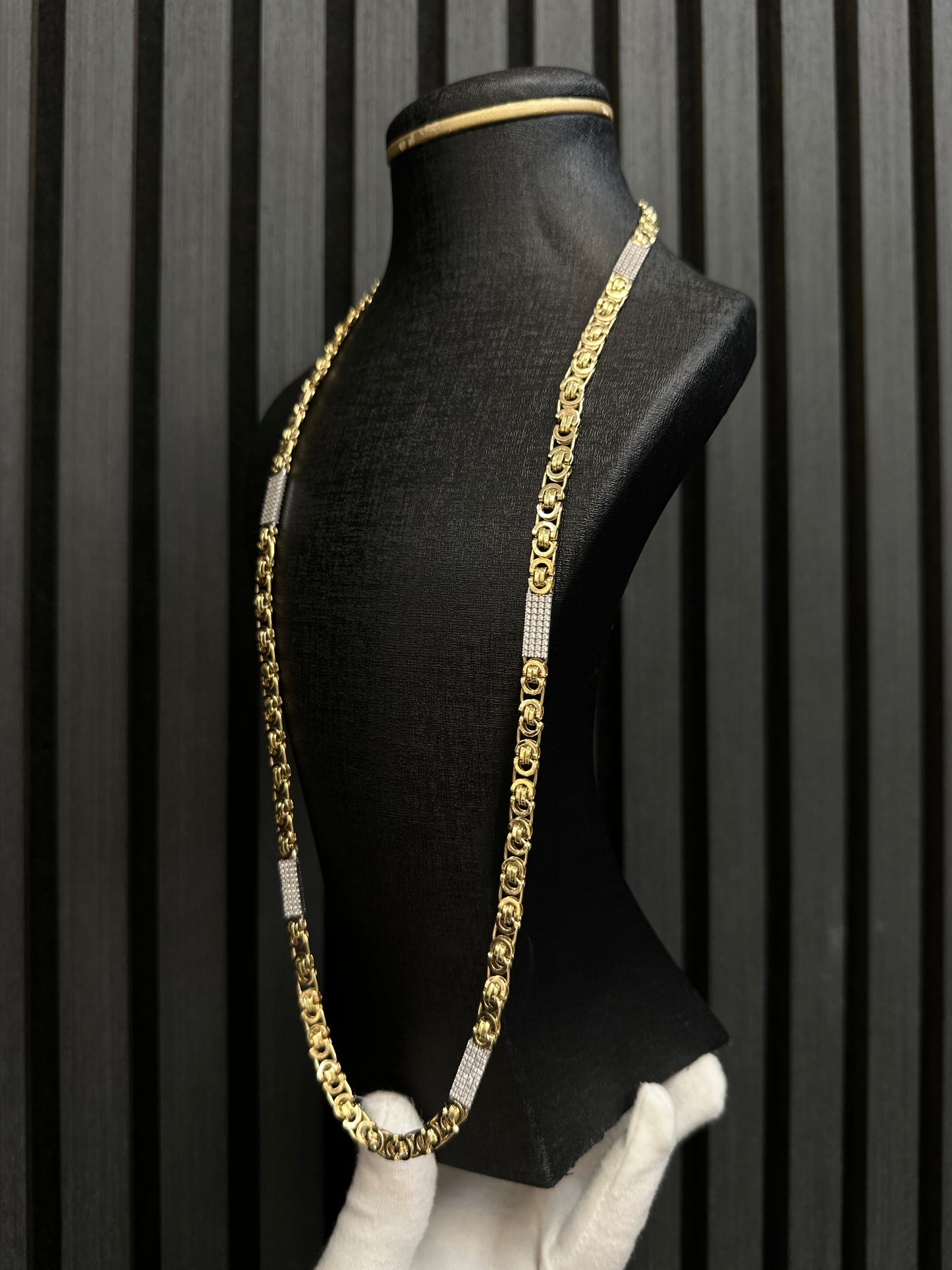 14K Gouden Massieve Platte Koningsketting met Zirkonia – 70 cm