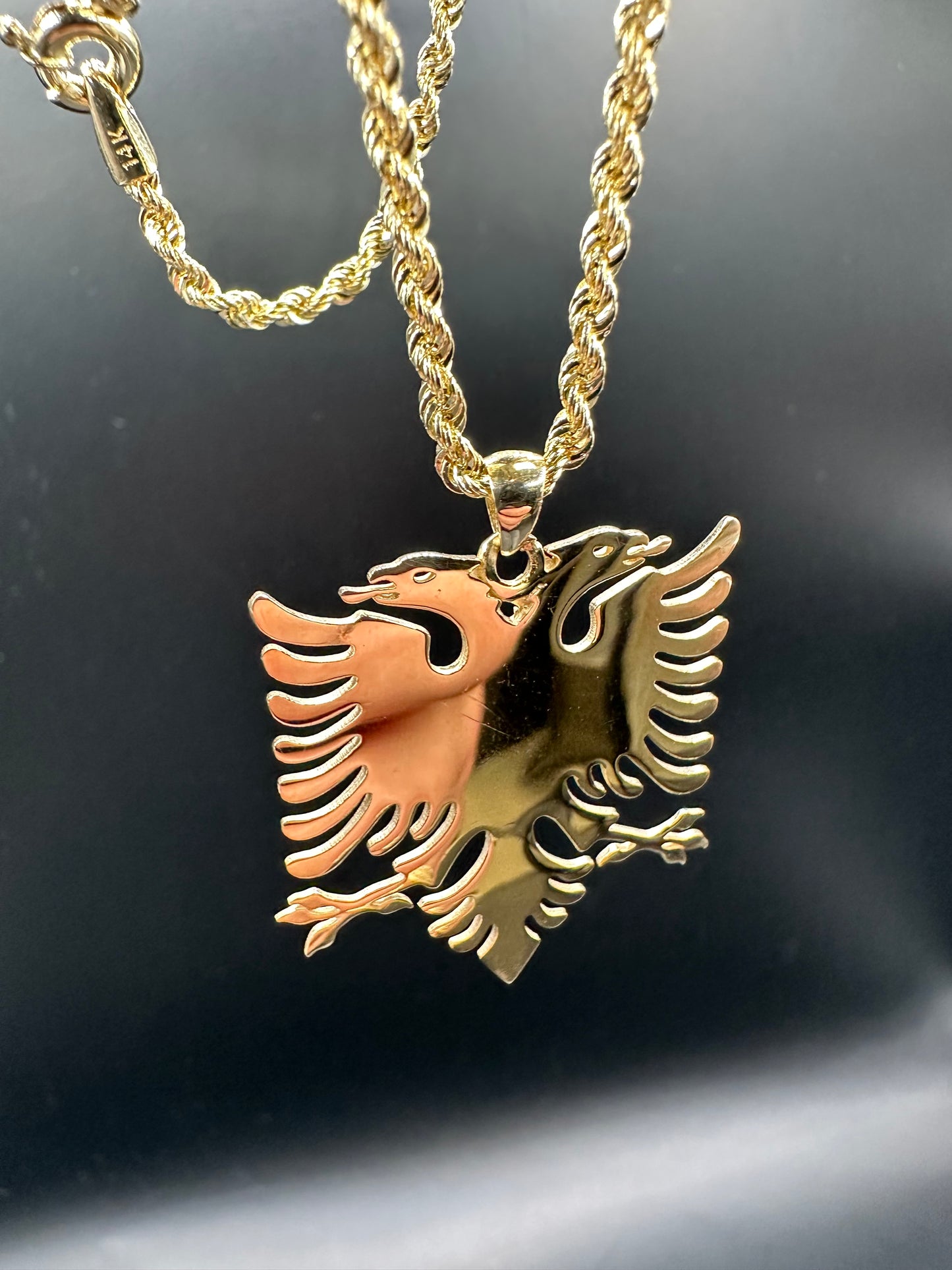 14K Gouden Rope Ketting – 65 cm met Albanië Hanger