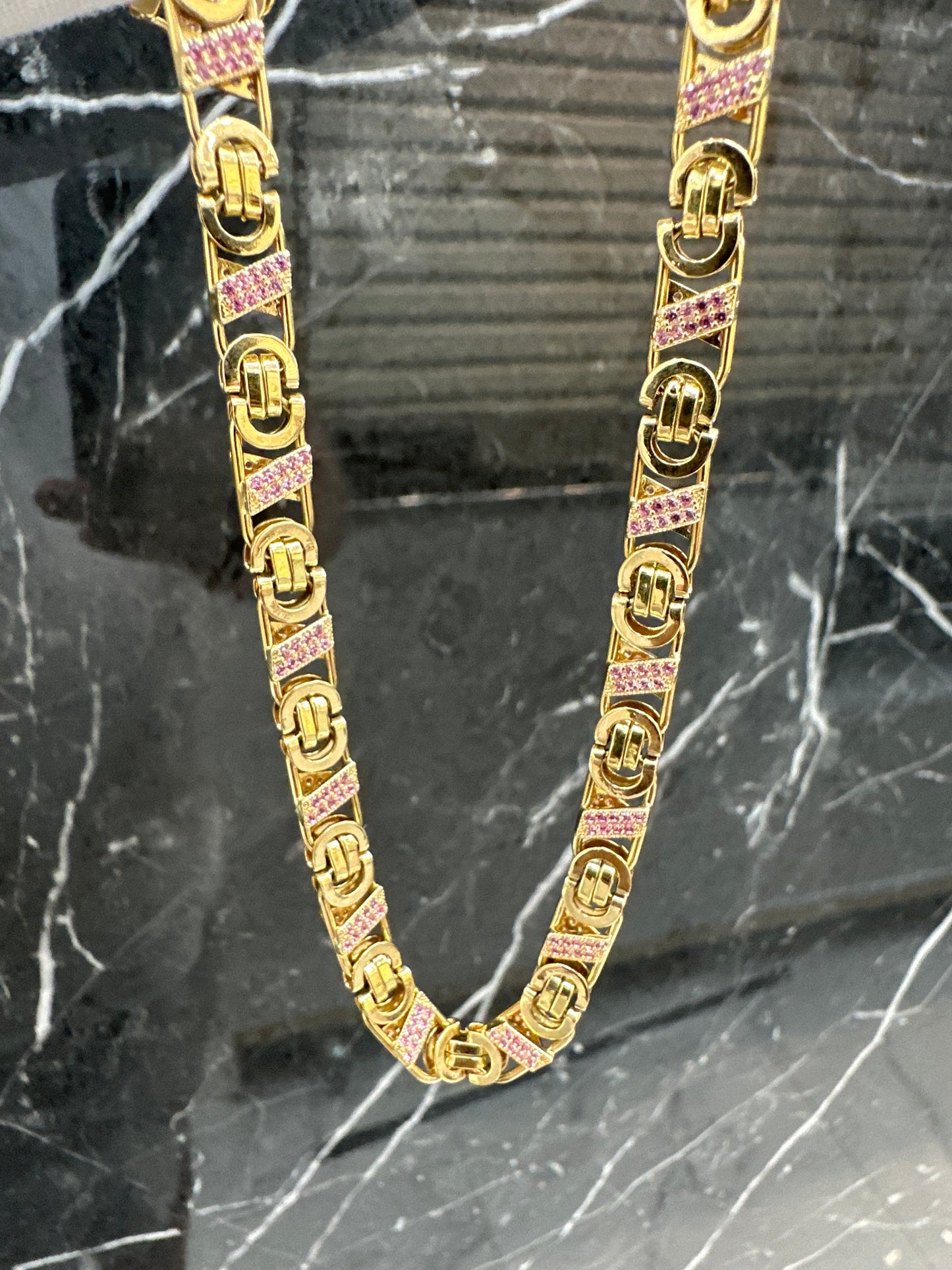 14K Gouden Valentino Ketting met Robijnen – 63 cm