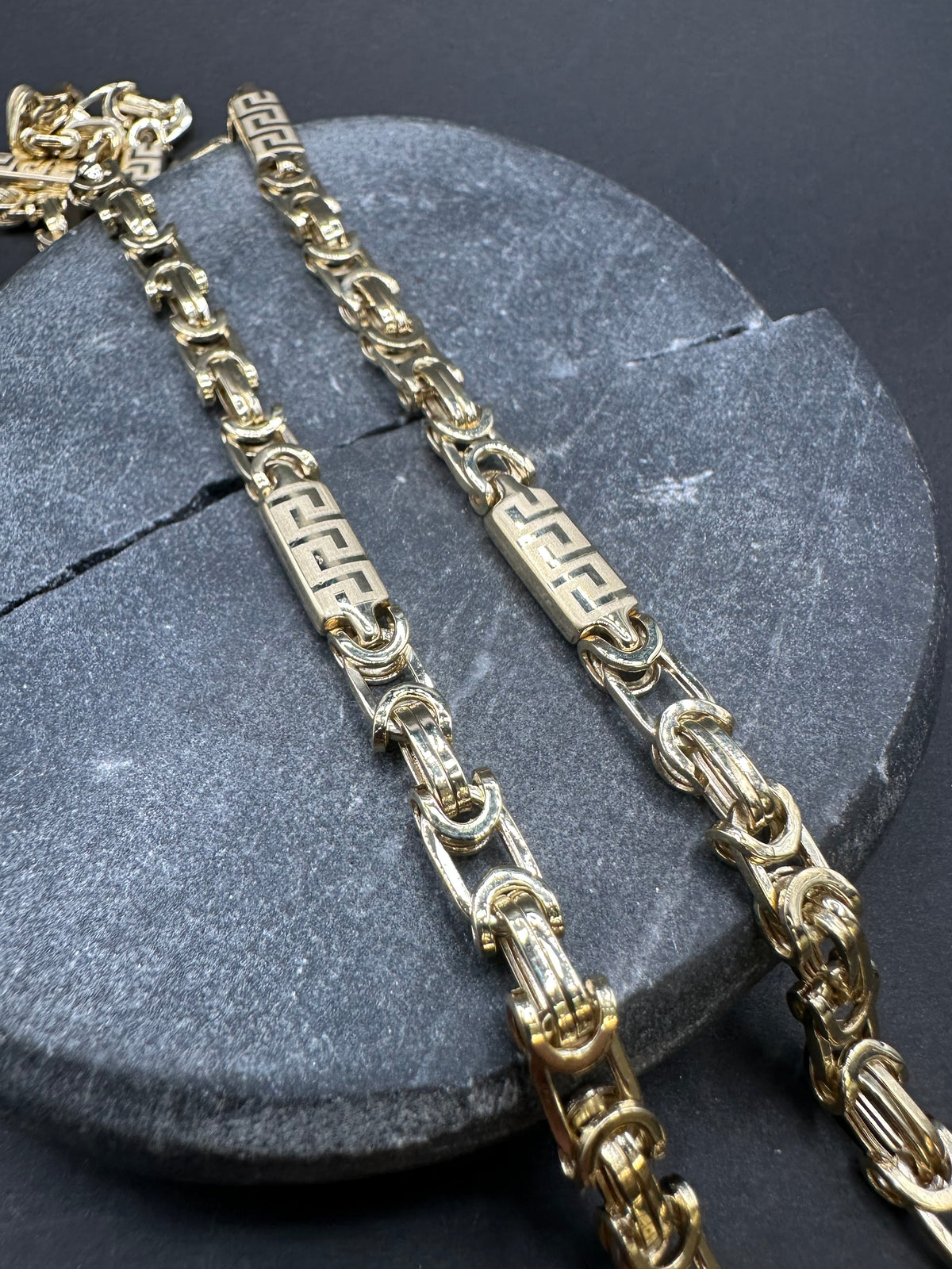 14K Gouden Platte Koningsketting met Meandros Bewerking – 65 cm