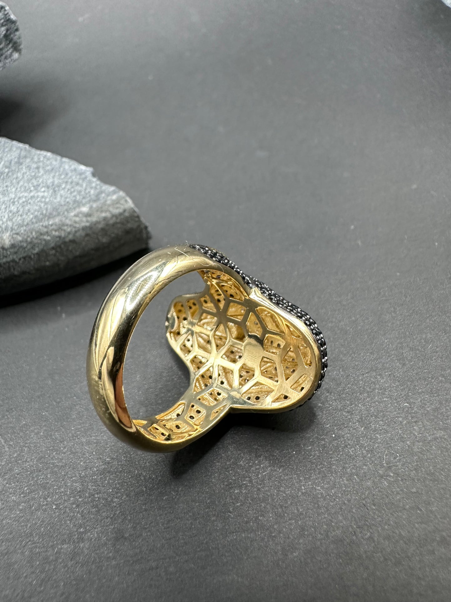 14K Gouden Scream Ring met Onyx en Zirkonia – Maat 18,5