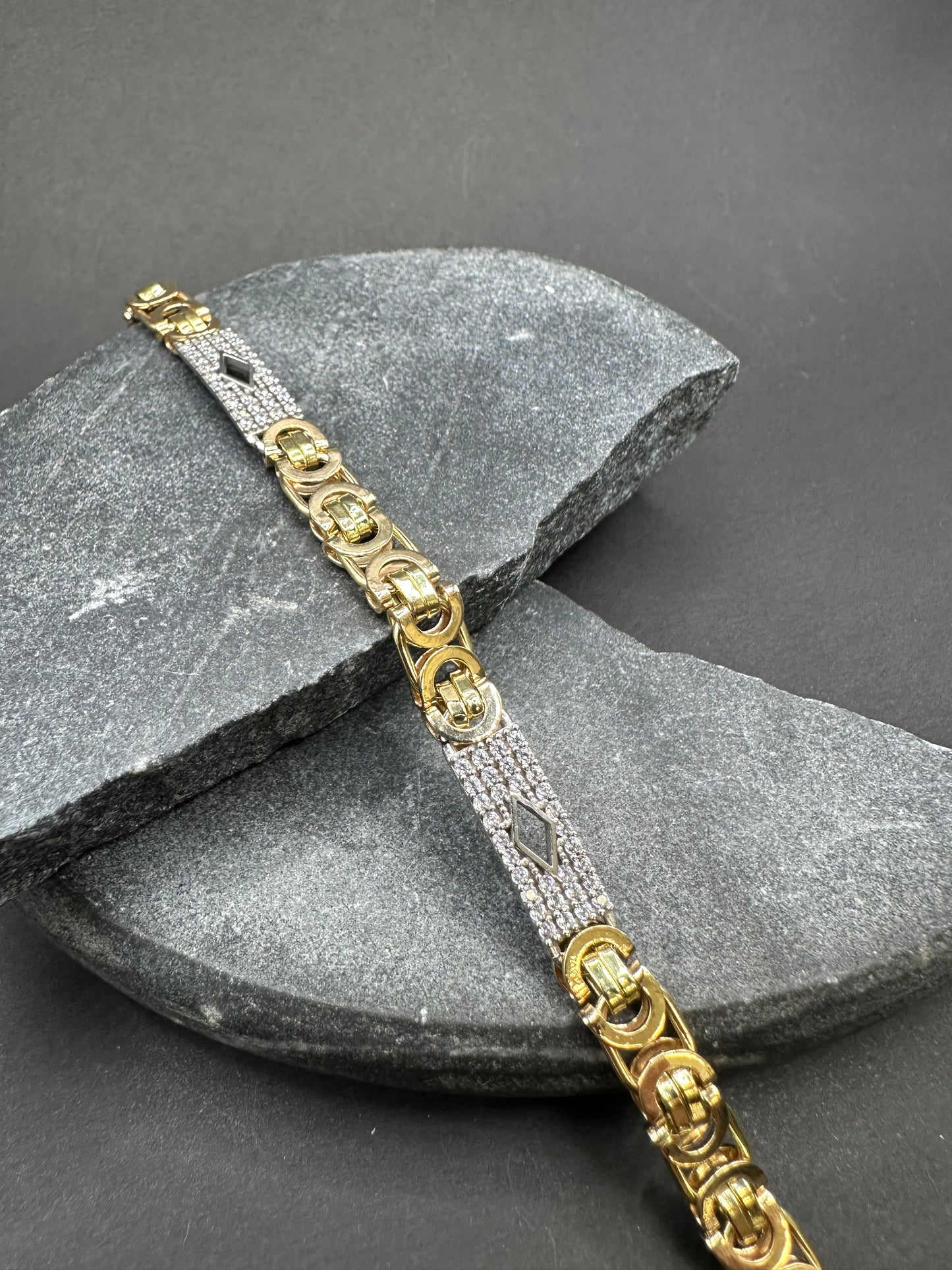 14K Gouden Platte Koningsarmband met Ruitjes en Zirkonia – 21 cm