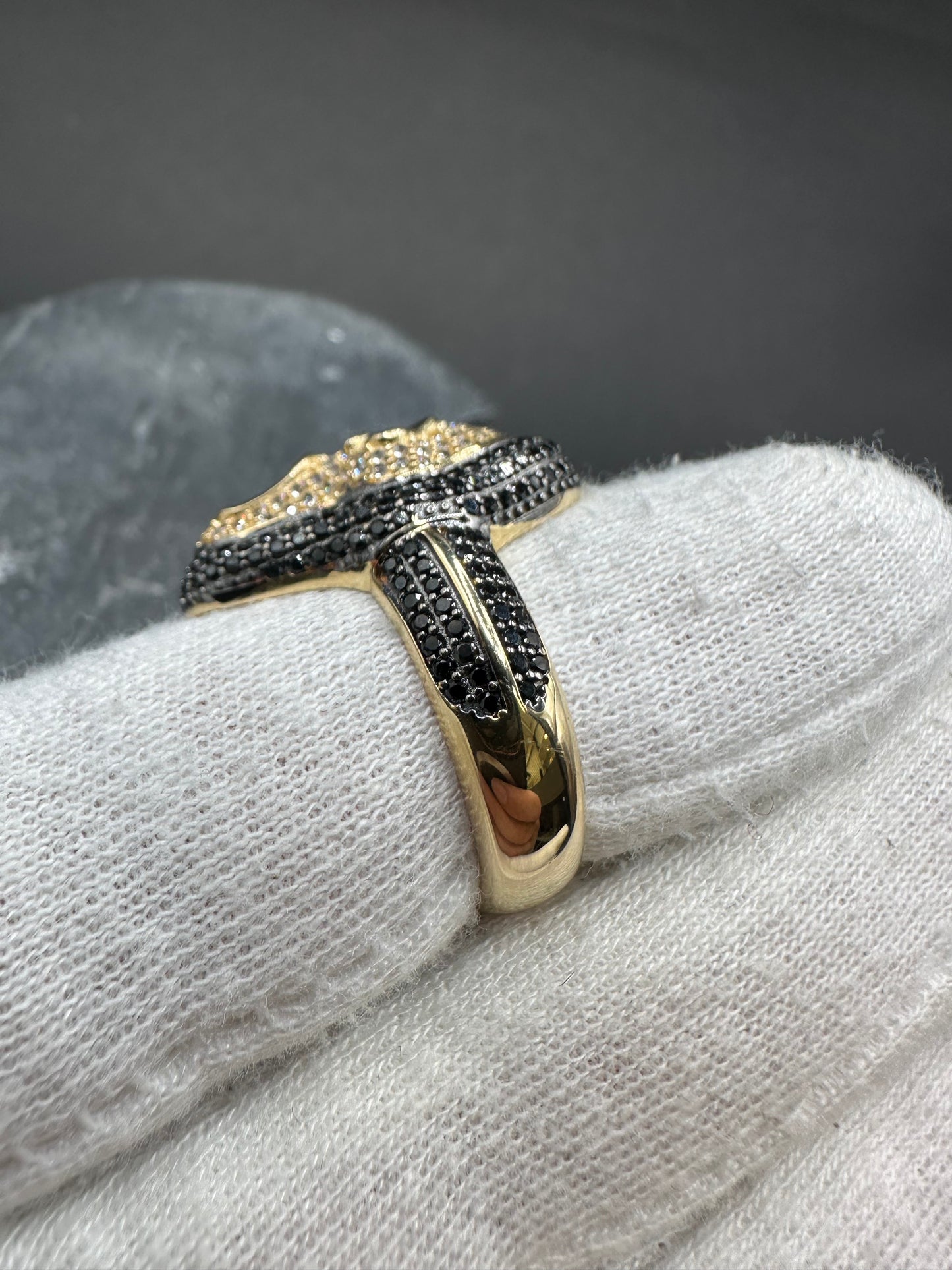 14K Gouden Scream Ring met Onyx en Zirkonia – Maat 18,5
