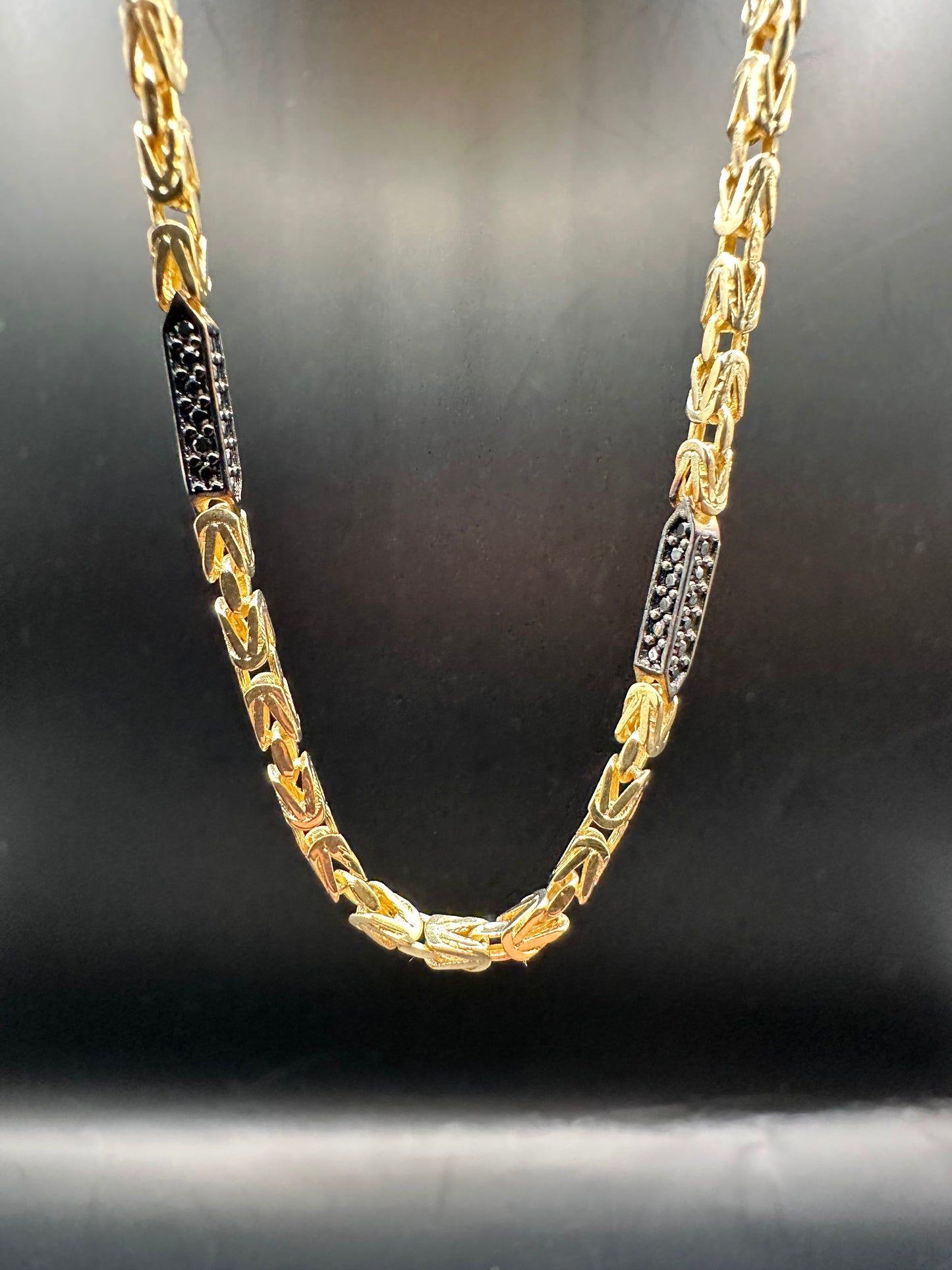 14K Gouden Massieve Koningsketting met Onyx Stenen – 2,1 mm