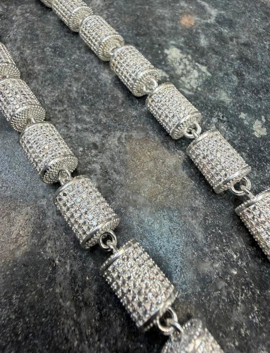 Prachtige 925 Zilveren Ice Ketting – 76 cm | 9,3 mm | Cilindervormige Schakel & Volledig Bezet met Zirkonia