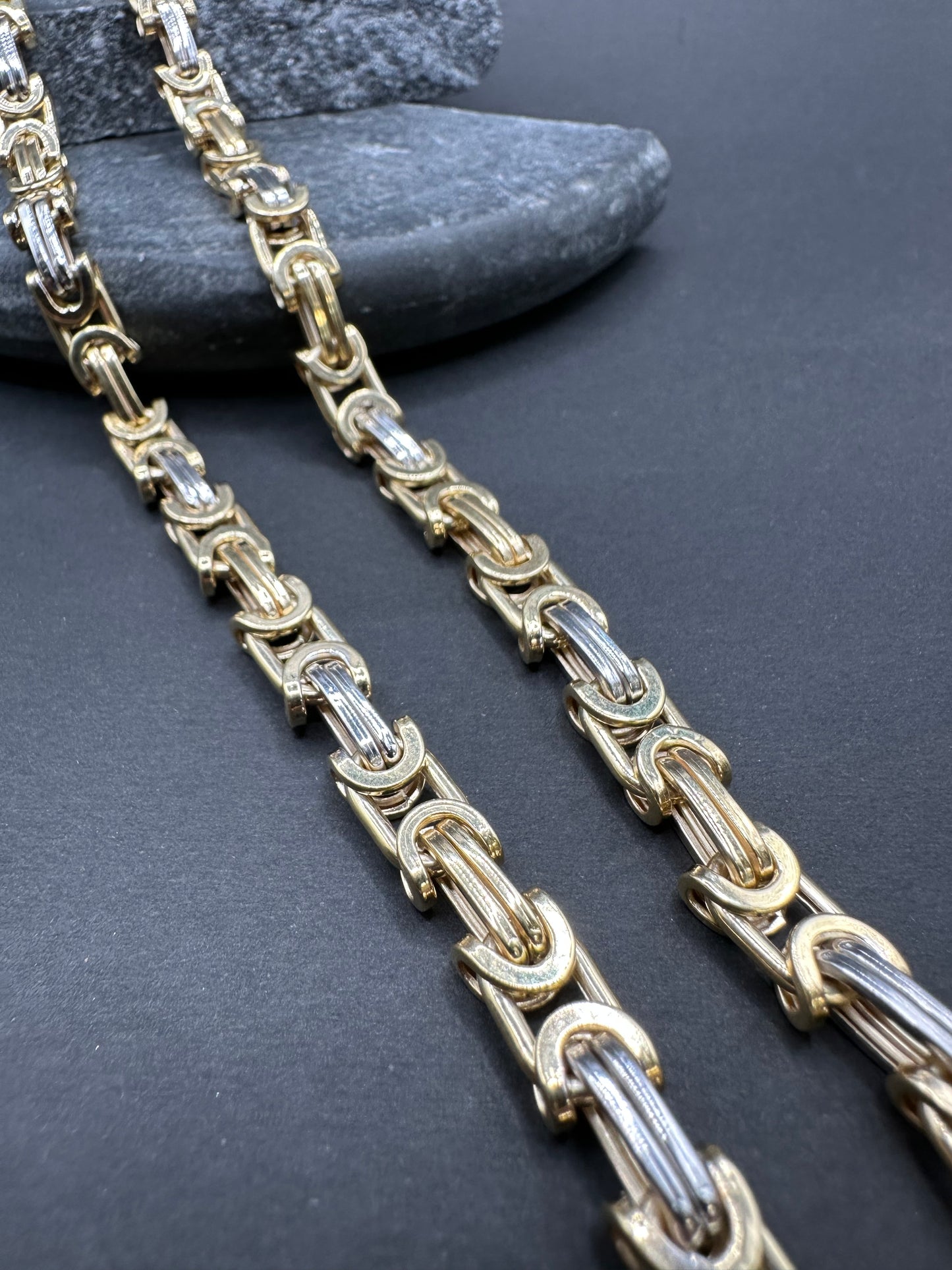 14K Gouden Bicolor Platte Koningsketting – 67 cm