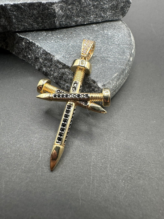 14K Gouden Kruis Hanger met Onyx