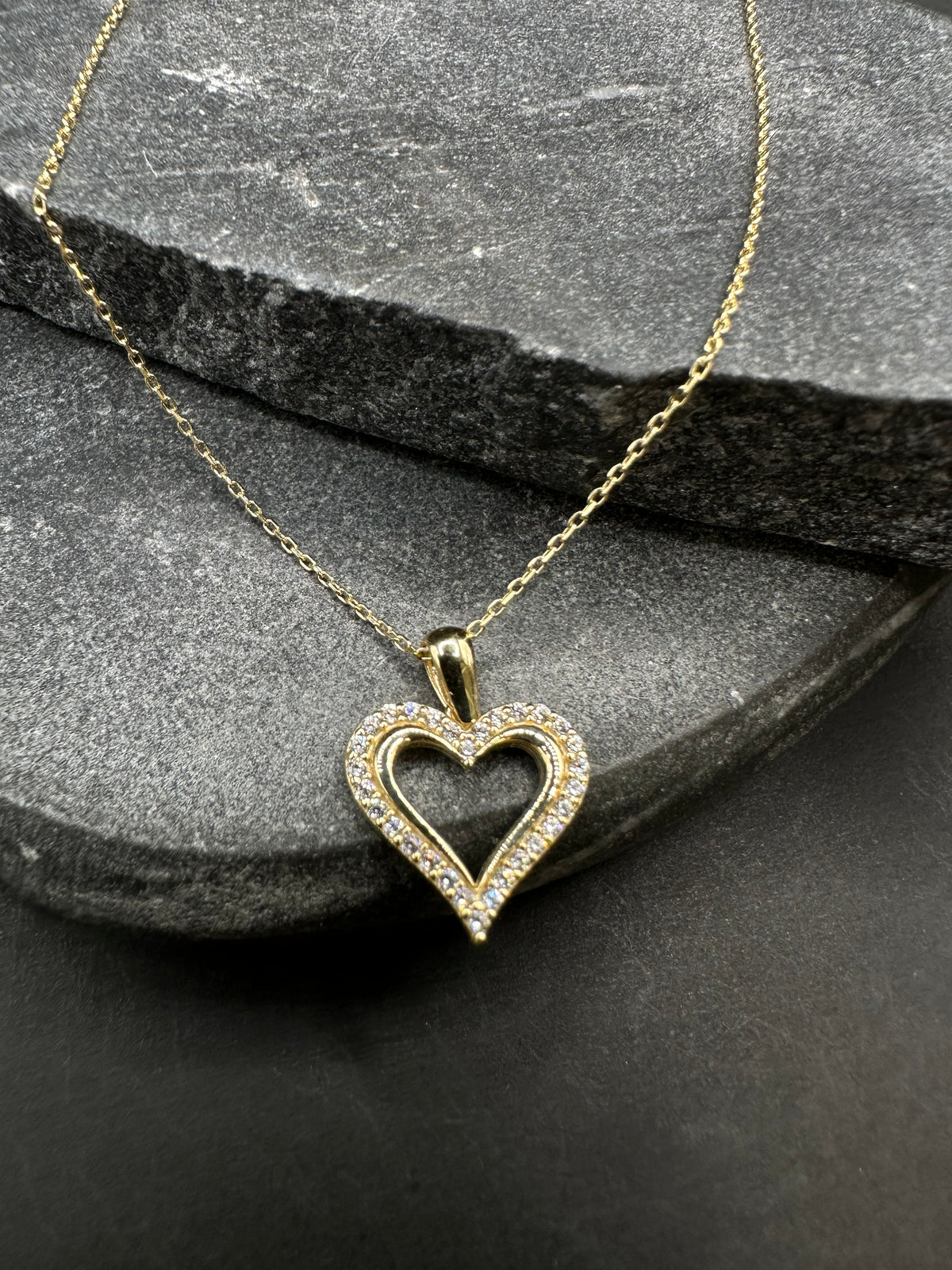 14K Gouden Ketting met Hart Hanger & Zirkonia – 42 cm