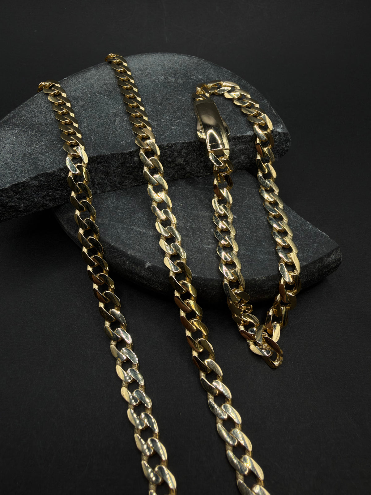 14K Gouden Ketting- en Armbandenset met Bloksluiting