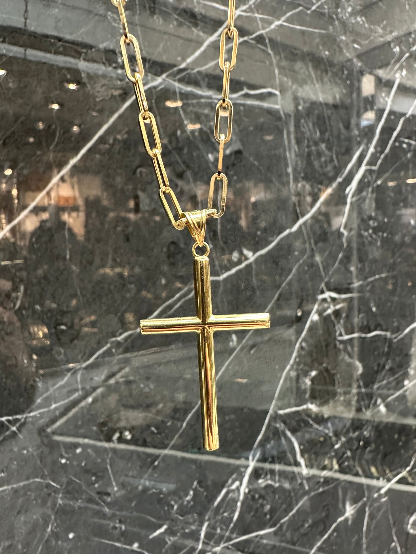14K Gouden Papierclip Ketting met Kruis – 60 cm
