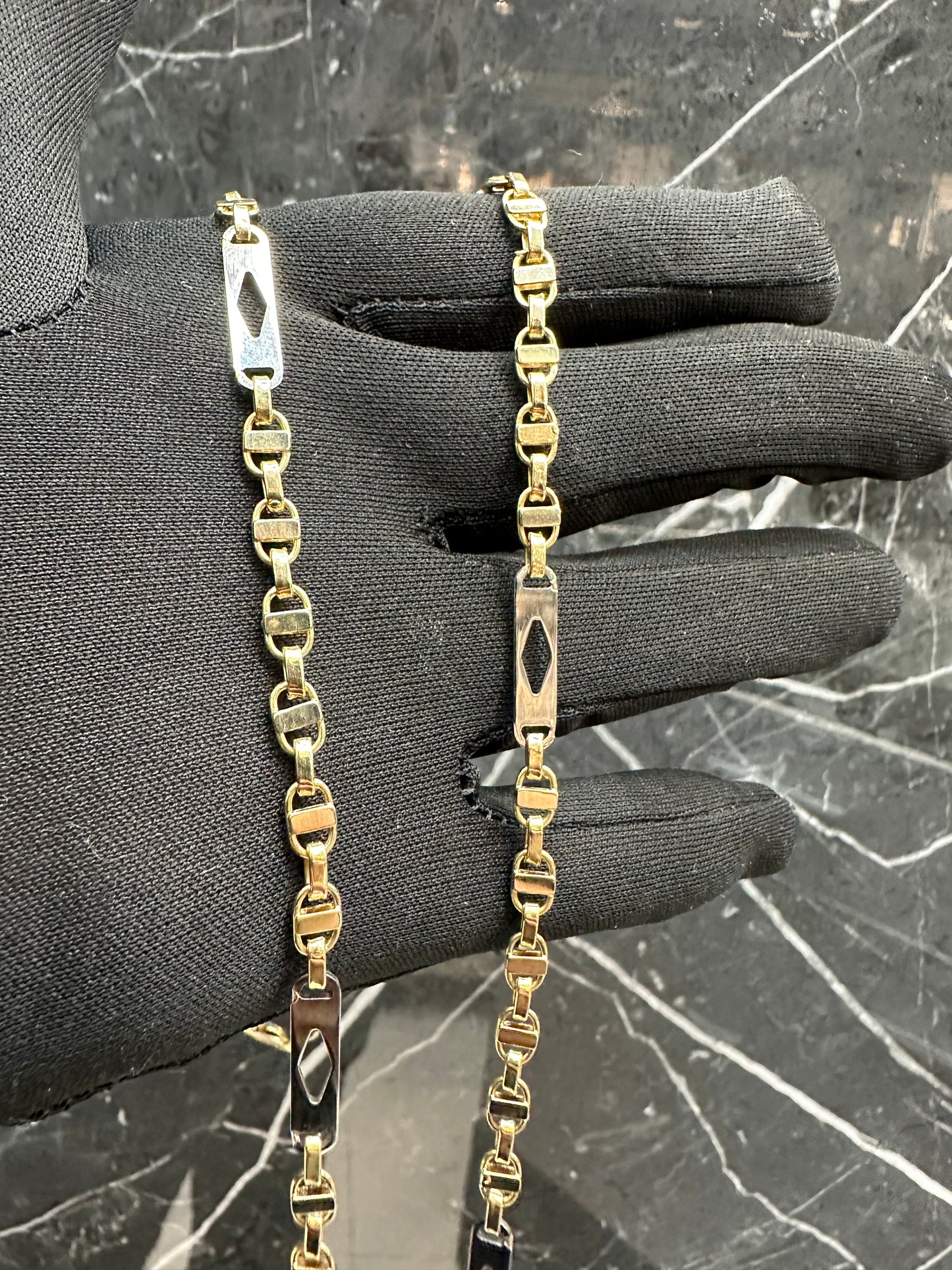 Prachtige 14K Gouden Kingsly Ketting met Ruitjes – Luxe & Uniek Design| 70 cm | 5 mm