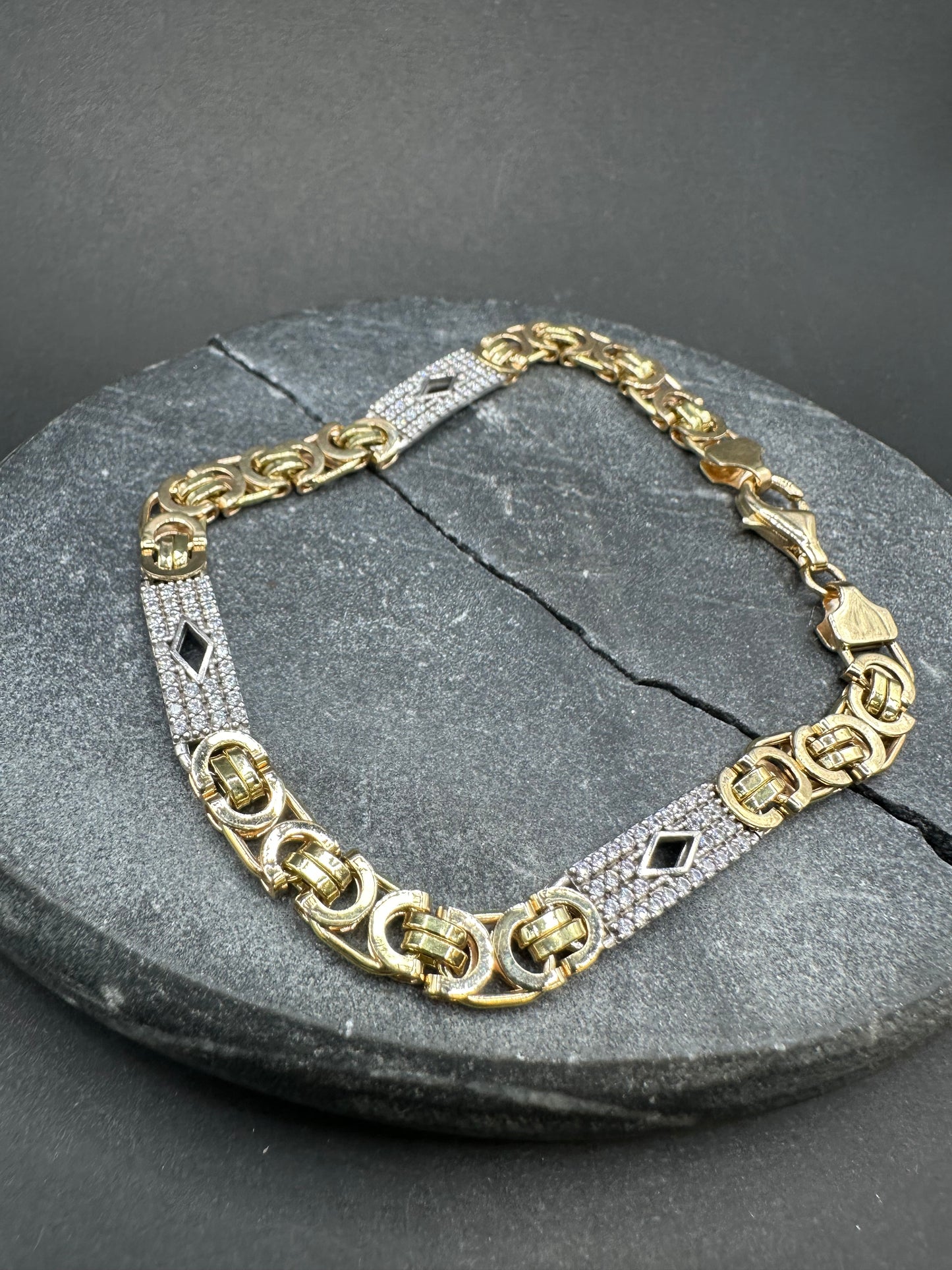 14K Gouden Platte Koningsarmband met Ruitjes en Zirkonia – 21 cm