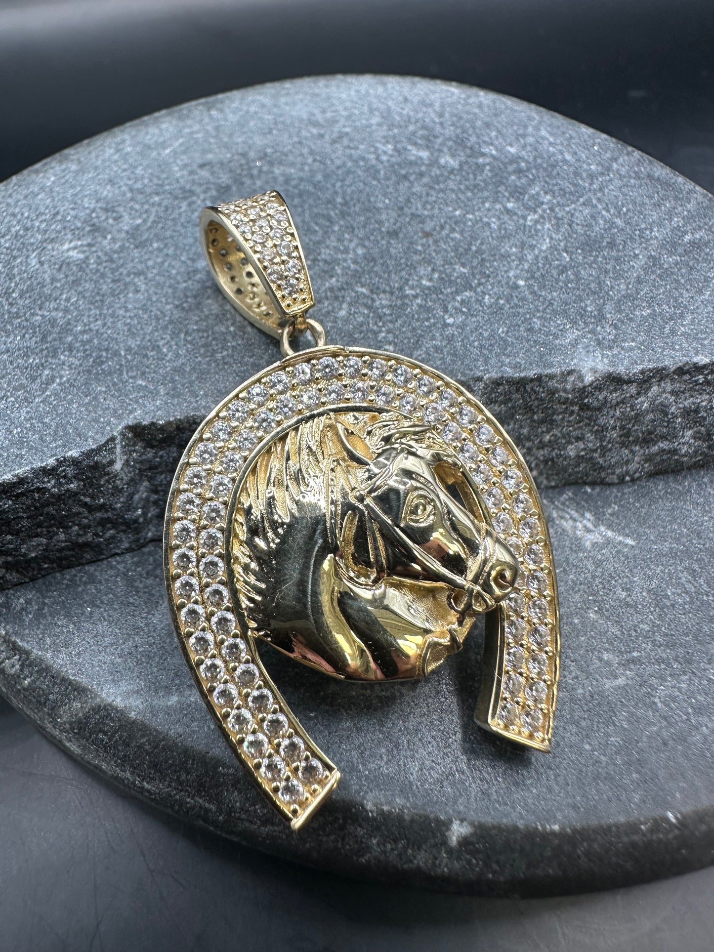 14K Gouden Paardenkop Hanger met Zirkonia
