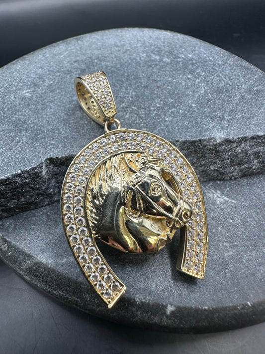 14K Gouden Paardenkop Hanger met Zirkonia