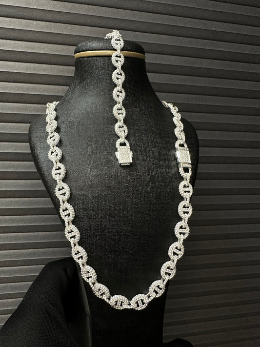 Schitterende Iced 925 Set – Ketting & Armband | 8,6 mm | 65 cm & 23 cm | Bezet met Zirkonia | Stevig Blokslot