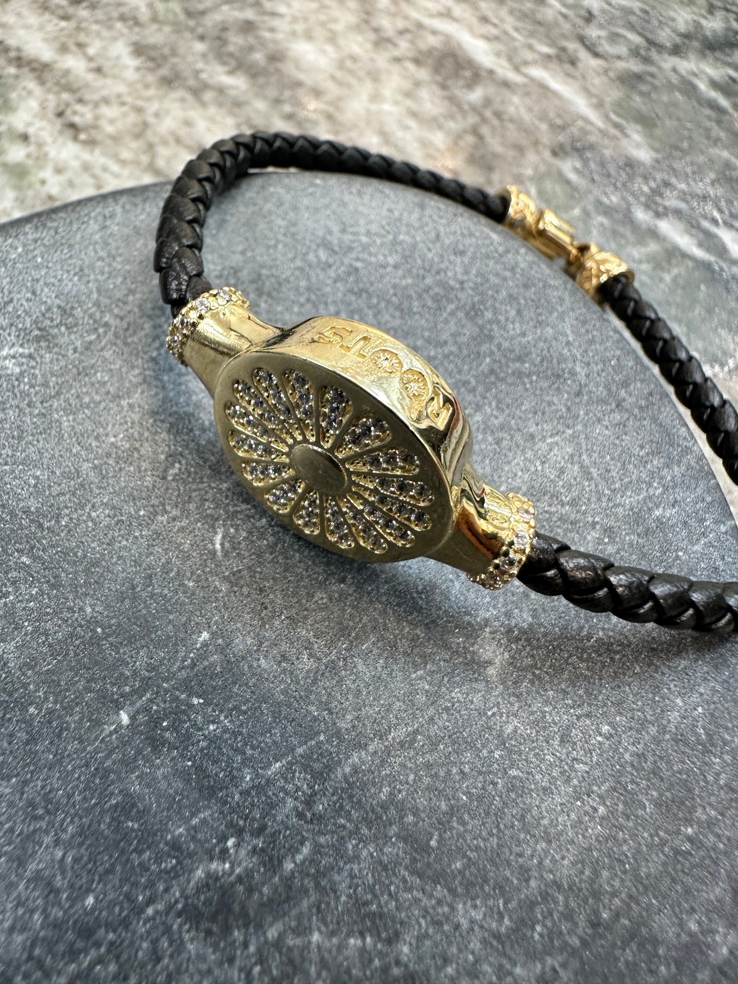 14K Gouden Rolleman Leren Armband met Zirkonia