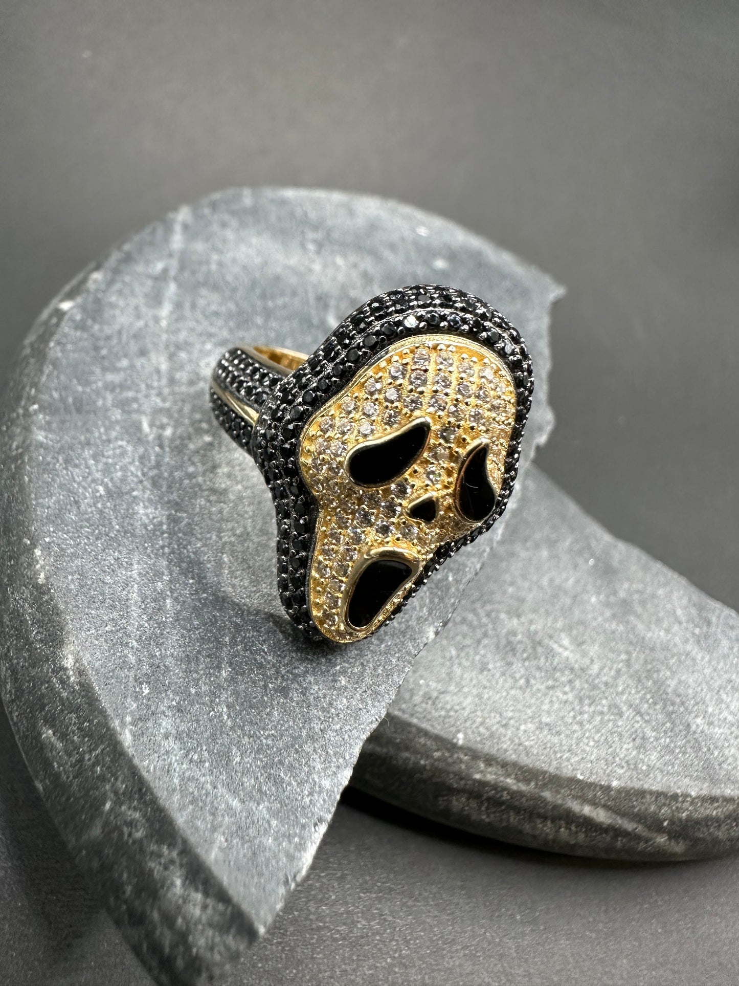 14K Gouden Scream Ring met Onyx en Zirkonia – Maat 18,5