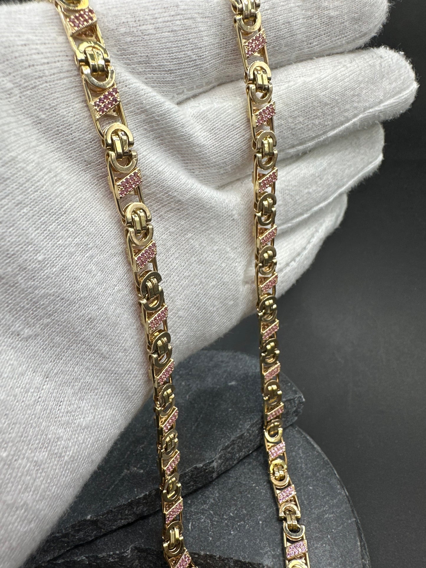 14K Gouden Valentino Ketting met Robijnen – 63 cm