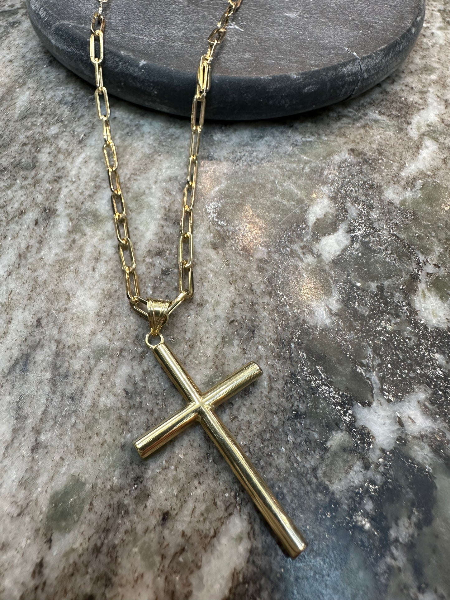 14K Gouden Papierclip Ketting met Kruis – 60 cm