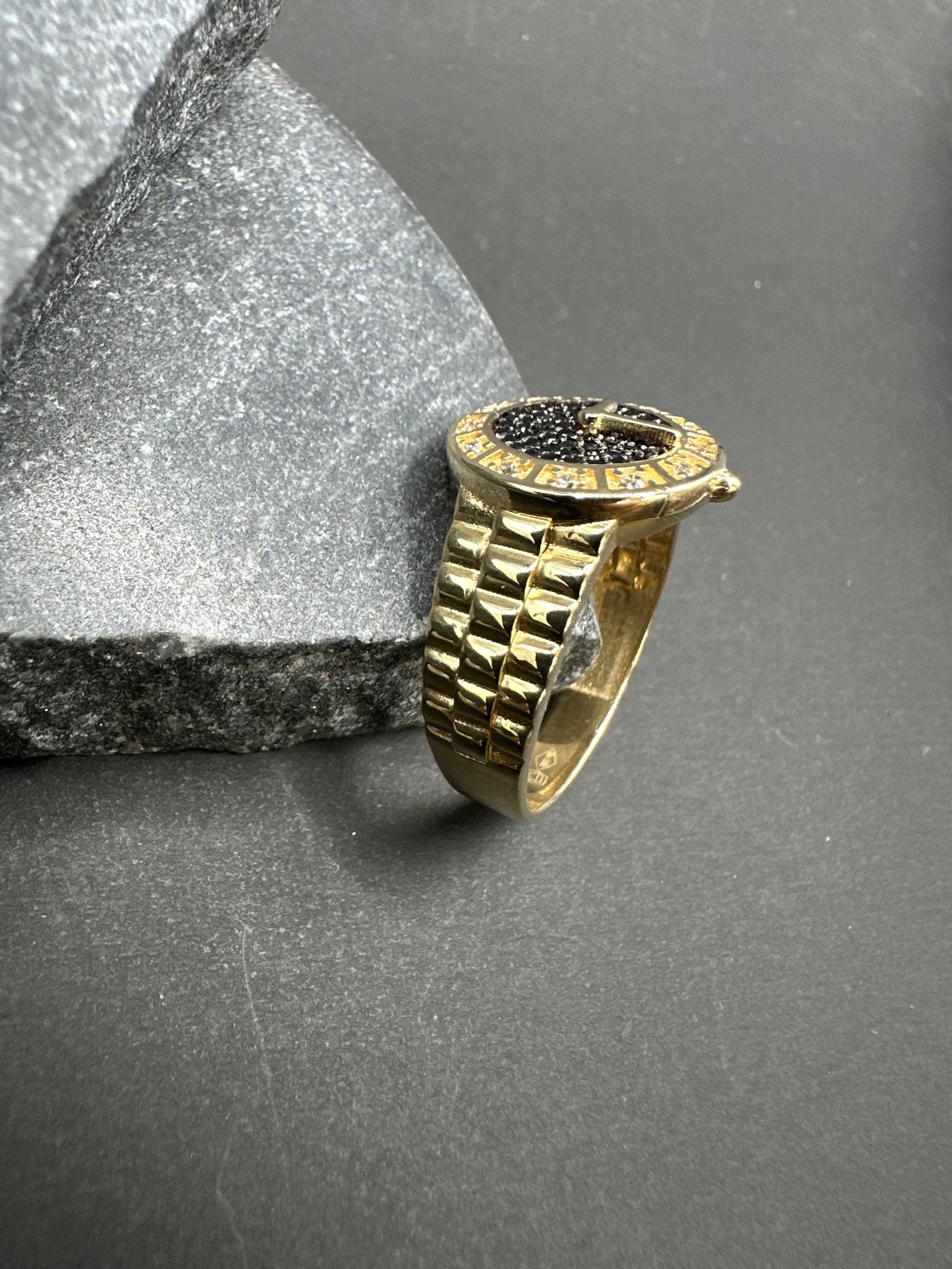 14K Gouden Klok Ring met Onyx – Maat 20,5