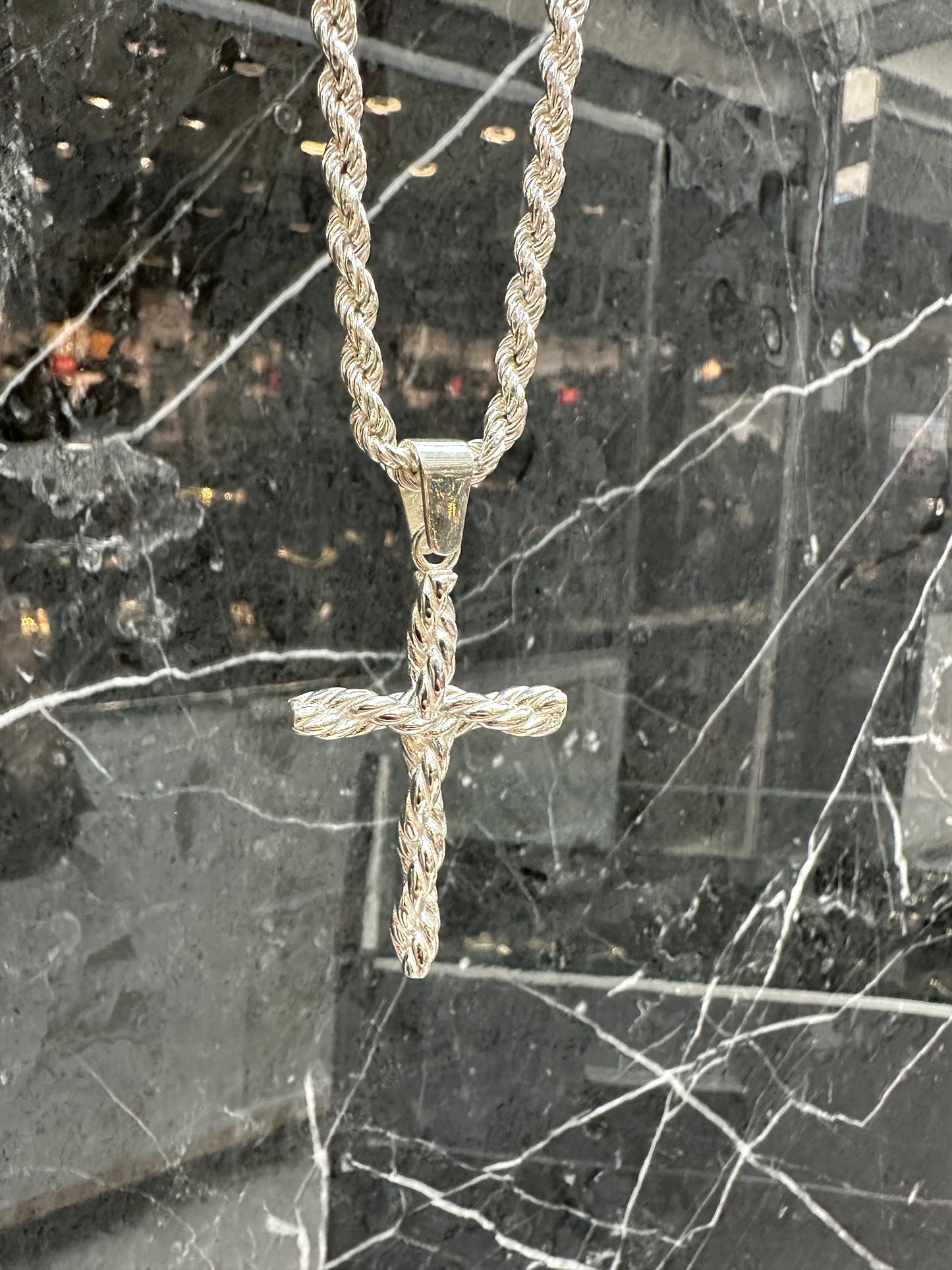 Prachtige 925 Zilveren Rope Ketting met Kruishanger – 4,4 mm | 70 cm