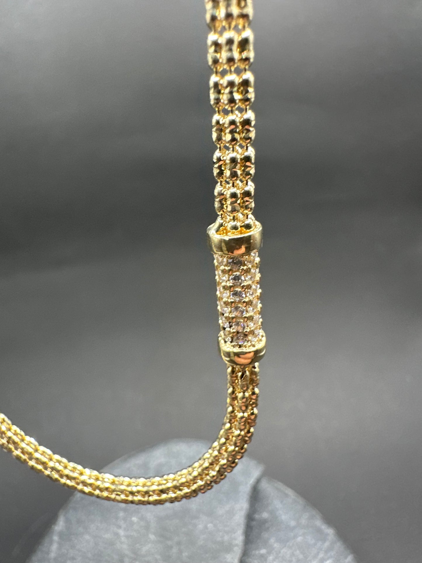 14K Gouden Buisvormige Ronde Ketting met Zirkonia – 70 cm