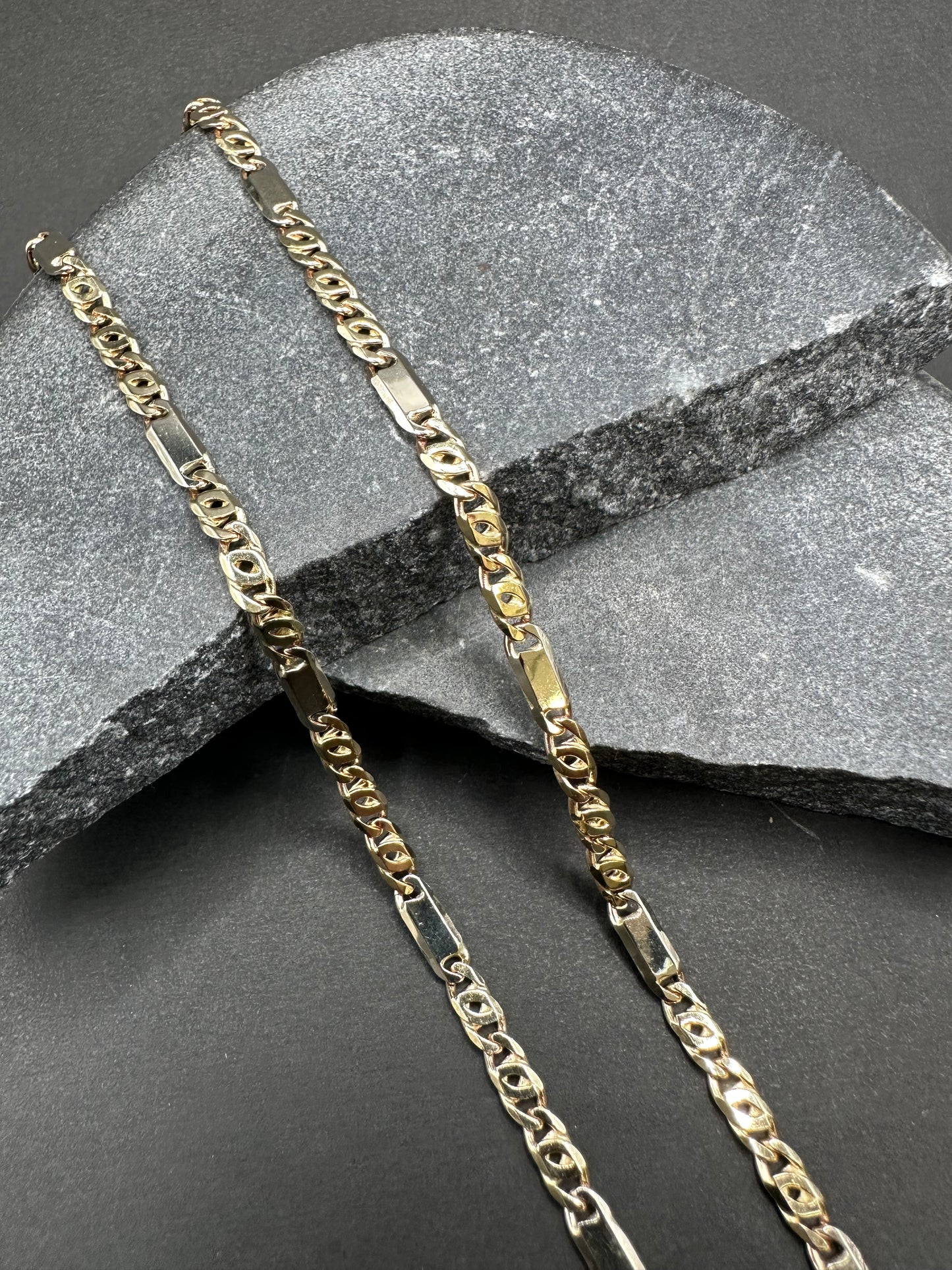 14K Gouden Massieve Valkenoog Schakel Ketting met Witgouden Tussenstukken – 60 cm
