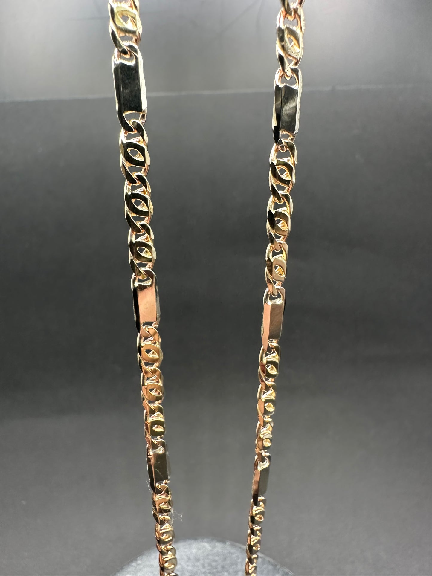 14K Gouden Massieve Valkenoog Schakel Ketting met Witgouden Tussenstukken – 60 cm