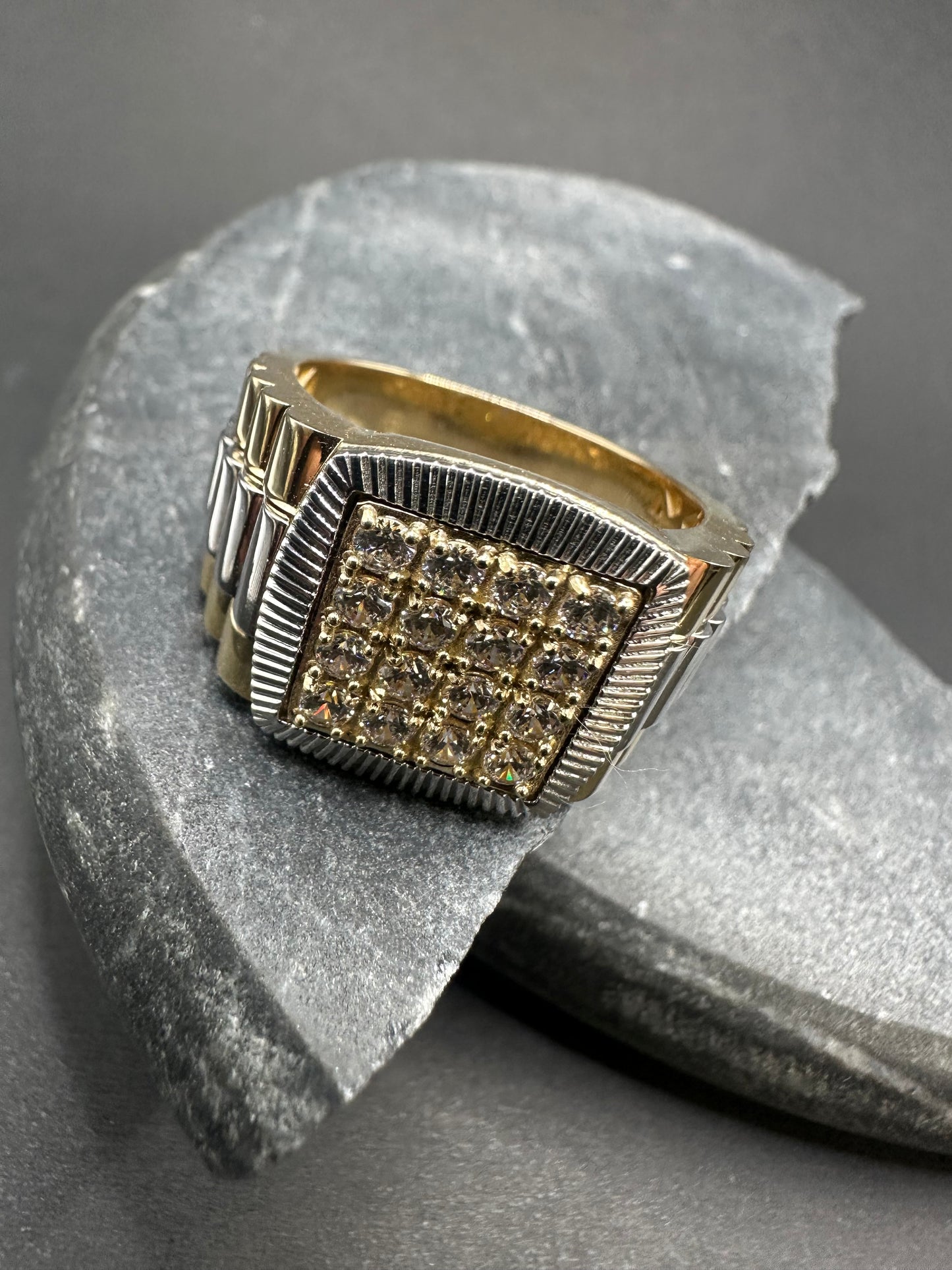 14K Gouden Bicolor Vierkante Ring met Zirkonia – Maat 20