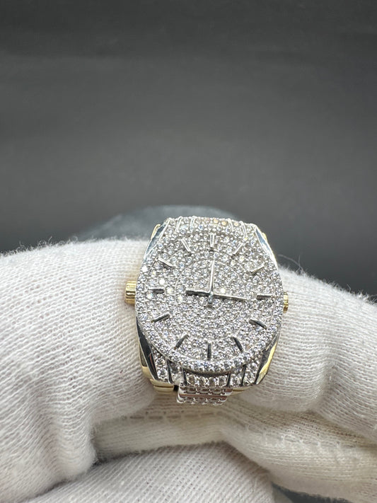 14K Gouden Iced Klok Ring met Zirkonia – Maat 20,5