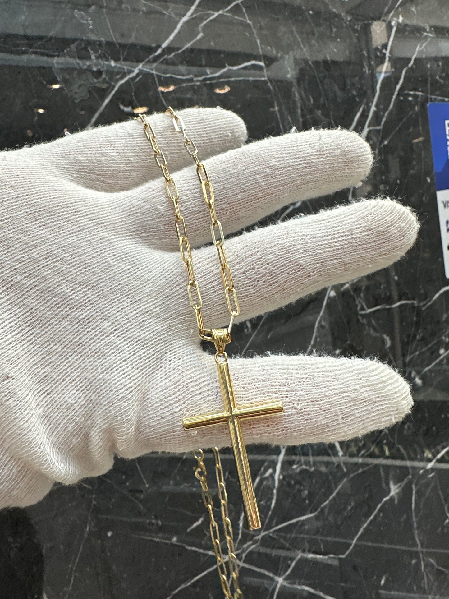 14K Gouden Papierclip Ketting met Kruis – 60 cm