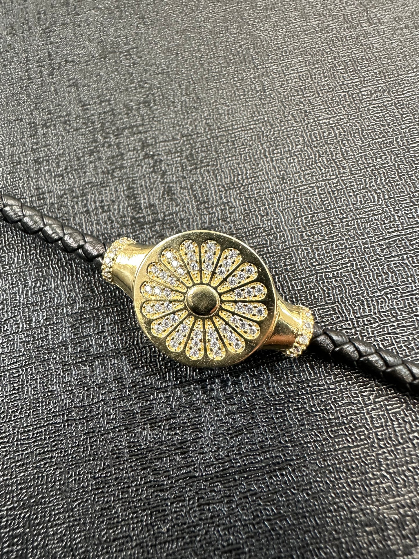 14K Gouden Rolleman Leren Armband met Zirkonia