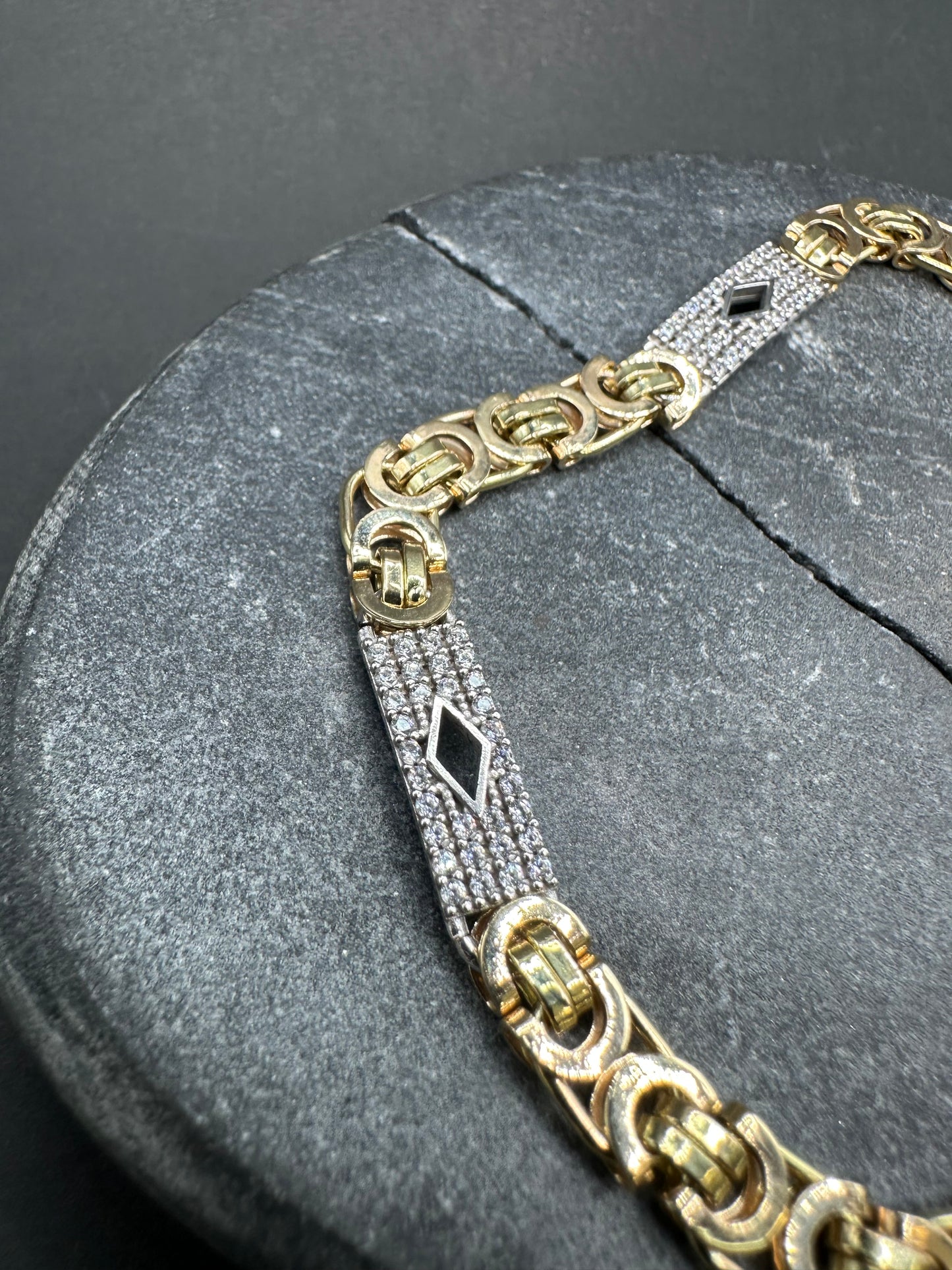 14K Gouden Platte Koningsarmband met Ruitjes en Zirkonia – 21 cm