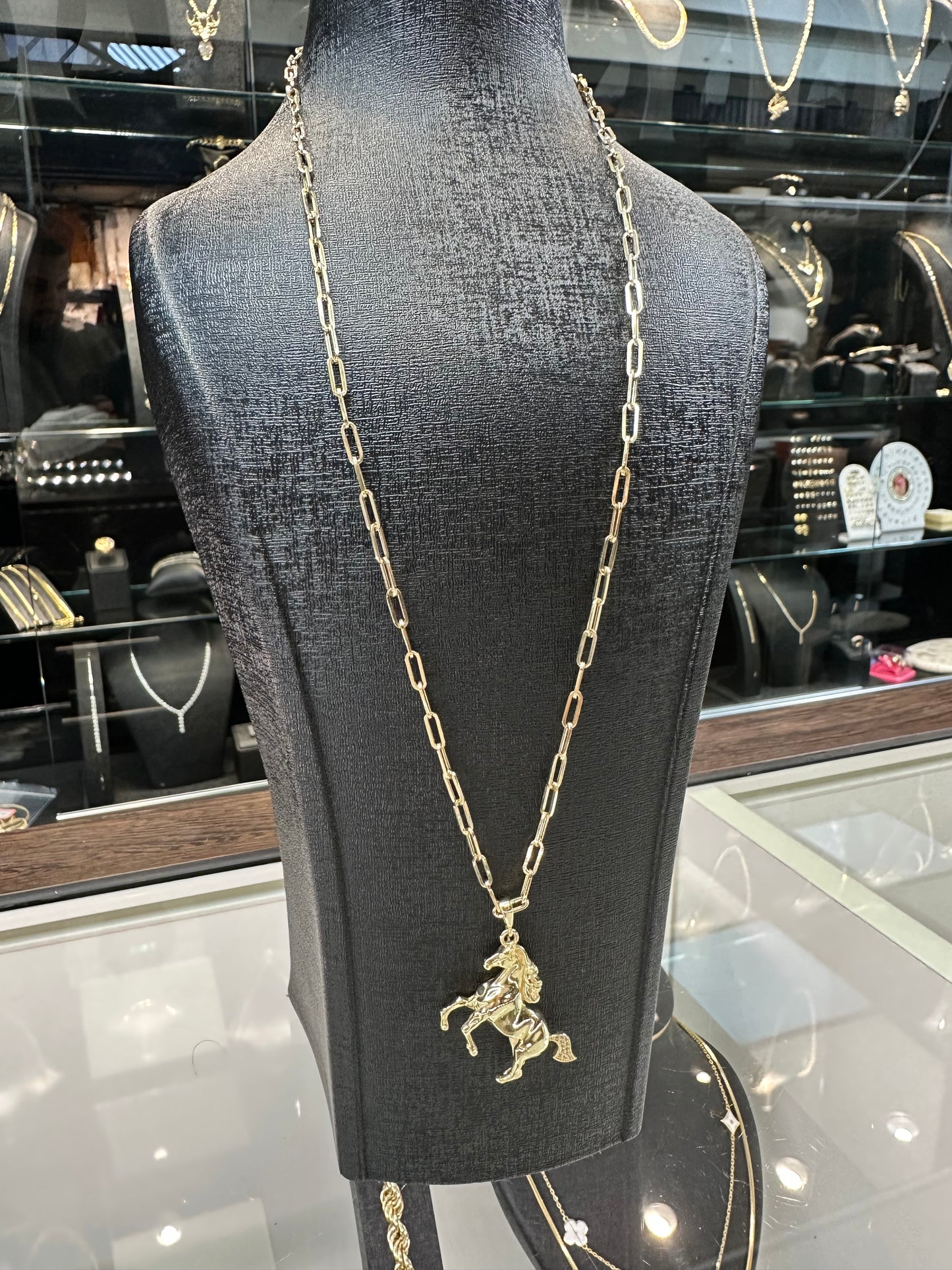 Prachtige 14K Gouden Papierclip Ketting met Paard Hanger – 60 cm | 3 mm | Uniek & Luxe