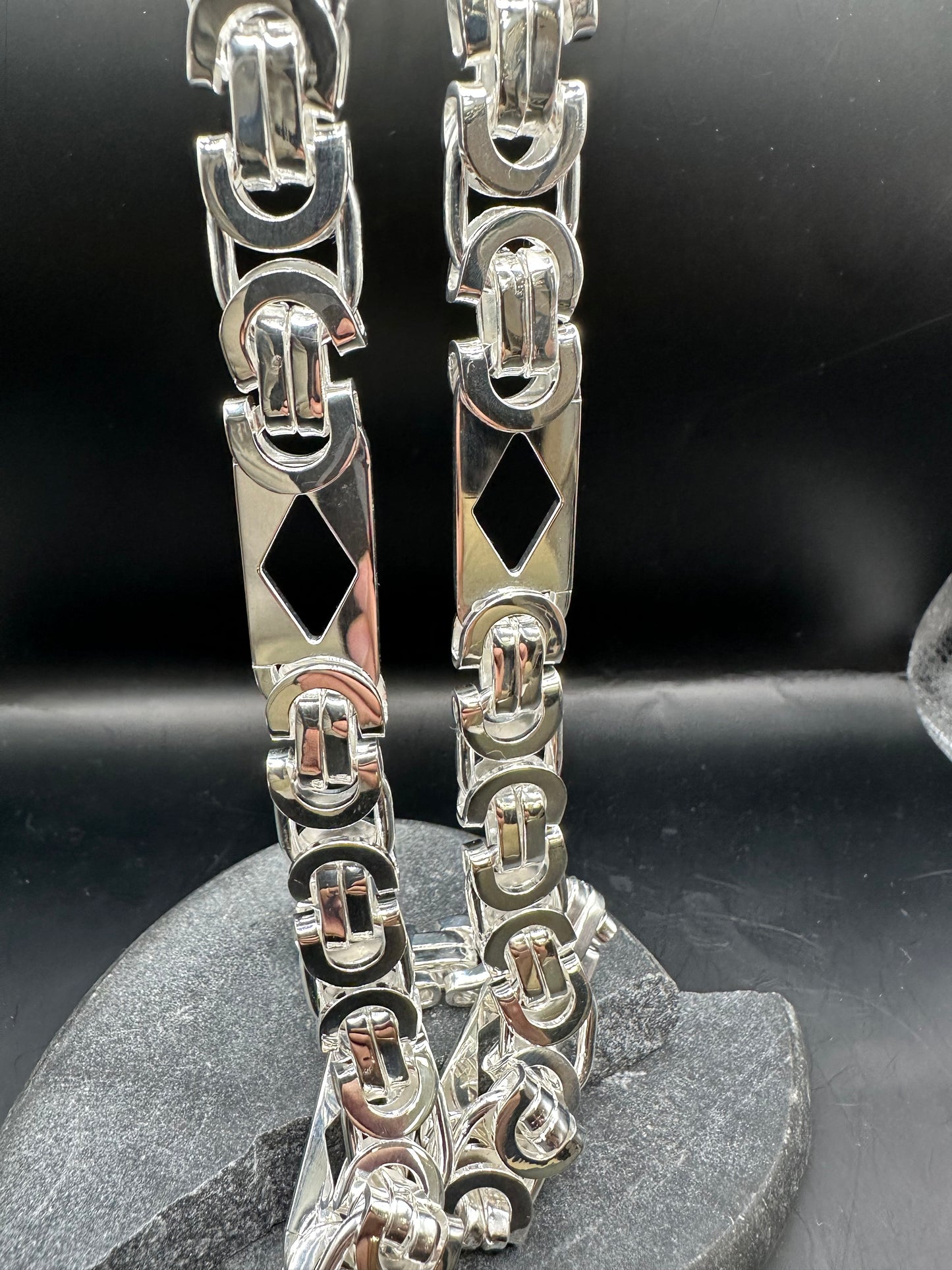 925 Zilveren Platte Koningsketting met Ruitjes – 12,8 mm – 77 cm